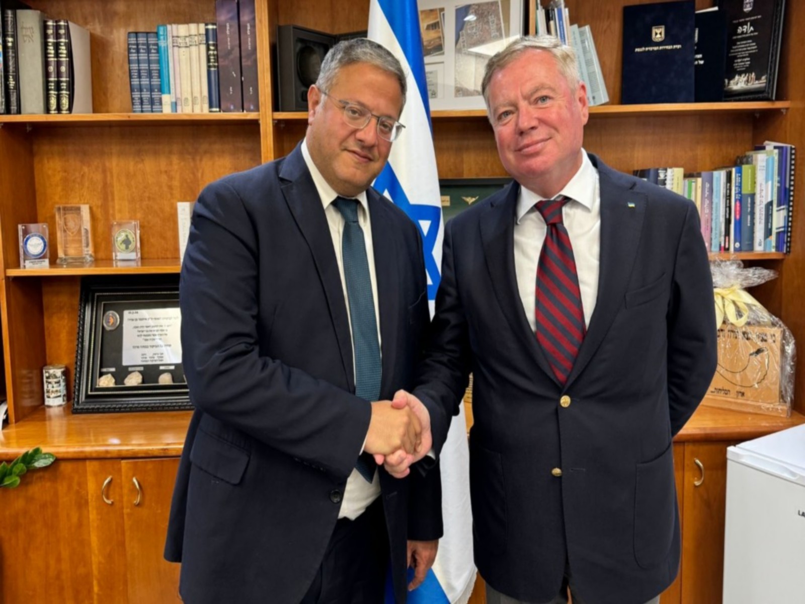 Israel's Minister of National Security, MK Itamar Ben Gvir hosted Ukrainian Ambassador Yevgen Korniychuk (Photo/TPS)