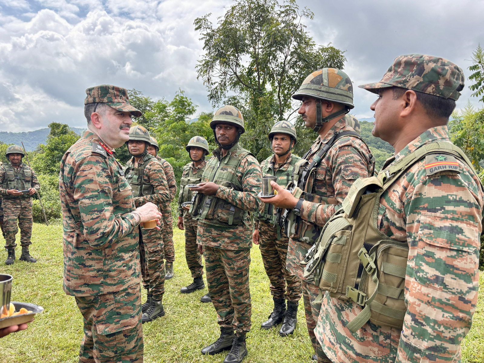 Lieutenant General Abhijit S Pendharkar, General Officer Commanding of Spear Corps engaging with troops (Photo/Assam Rifles)