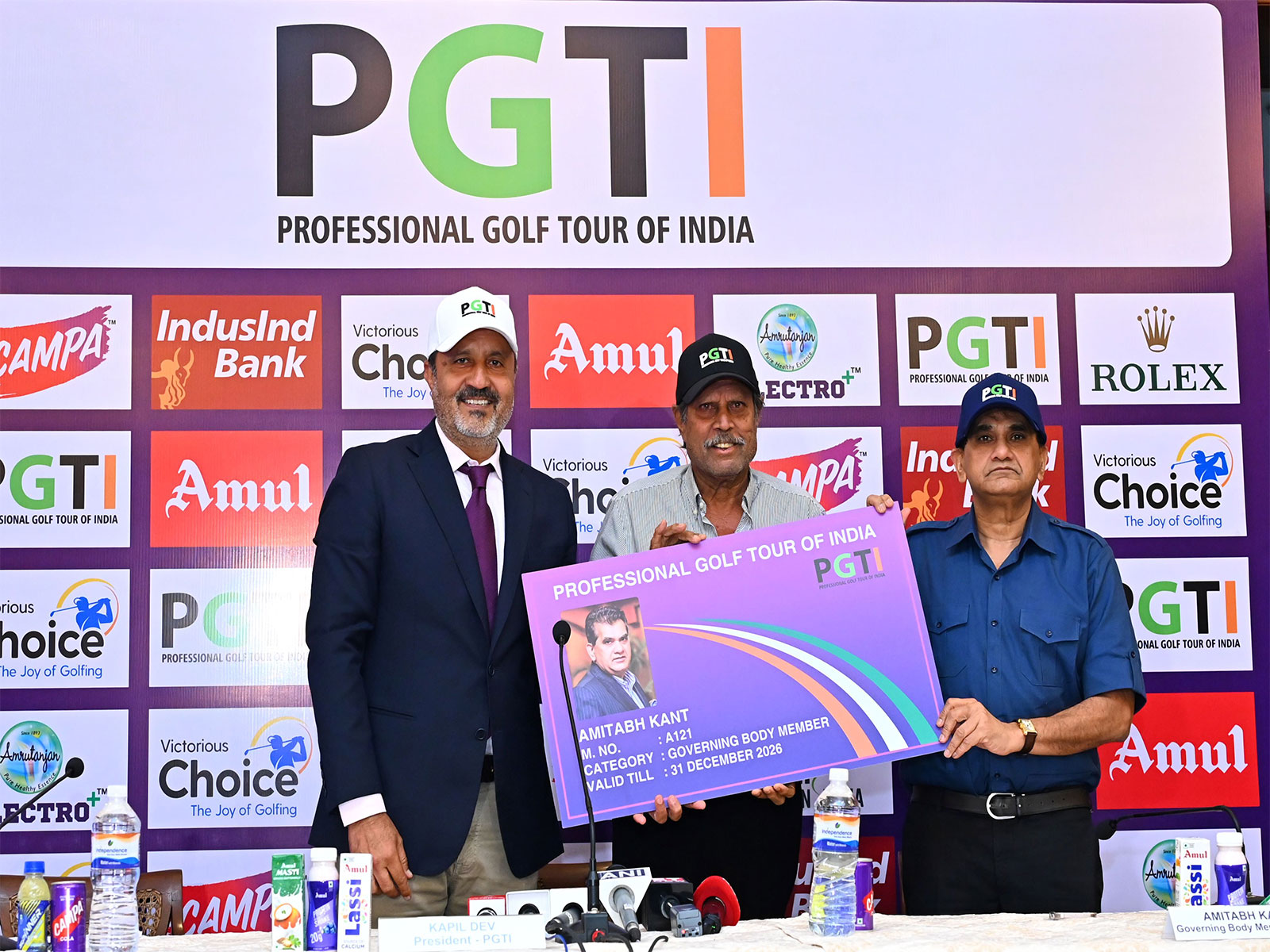 PGTI CEO Amandeep Johl (L), PGTI President Kapil Dev (M), and former CEO of Niti Aayog and India's G20 Sherpa Amitabh Kant (R) (Image: PGTI)