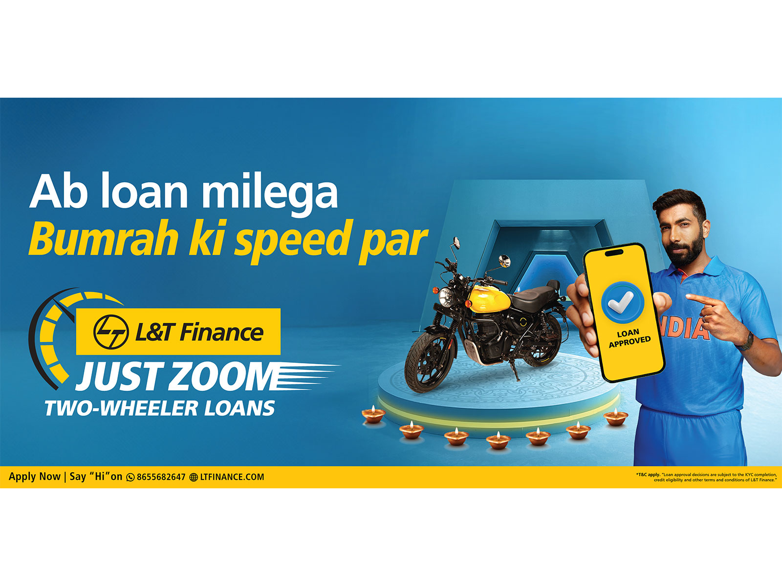 The TVC highlights the key features of LTF's Two-wheeler Loans namely instant approval, maximum loan eligibility, and competitive EMI