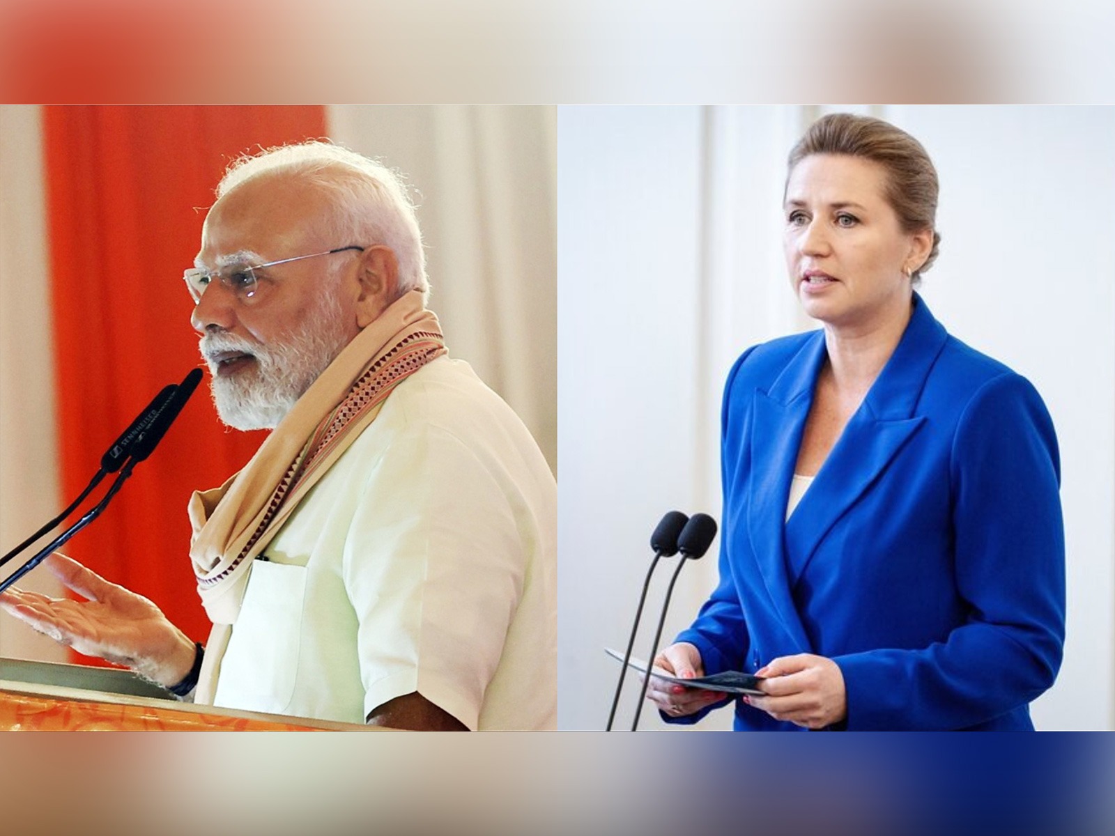 Prime Minister Narendra Modi and Prime Minister of Denmark Mette Frederiksen (Images: ANI, Reuters)