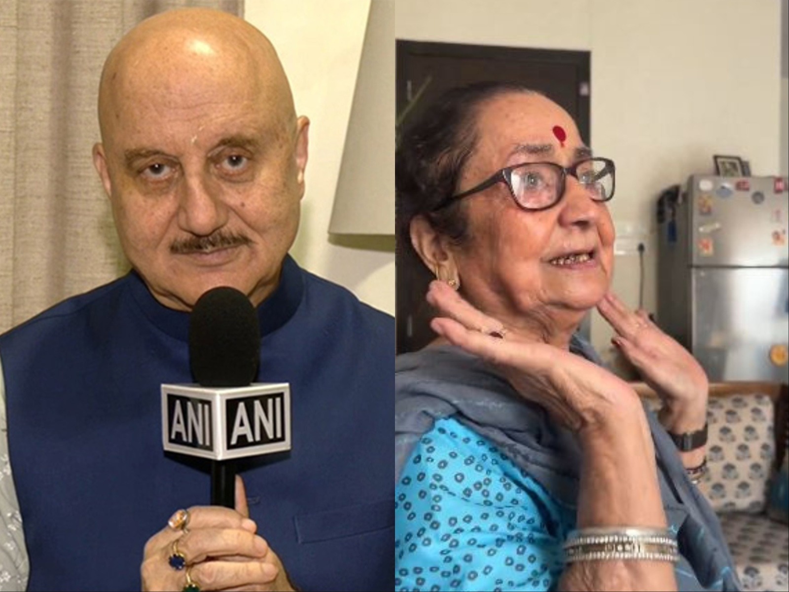 Anupam Kher and his mother Dulari (Image source: ANI/X@AnupamPKher)