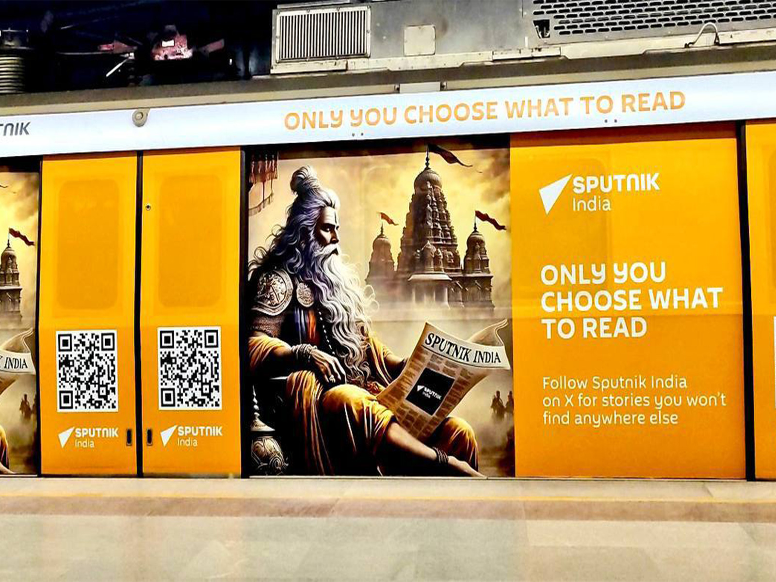 Sputnik's ad wrapped around Delhi metro (Image: X@Sputnik_India)