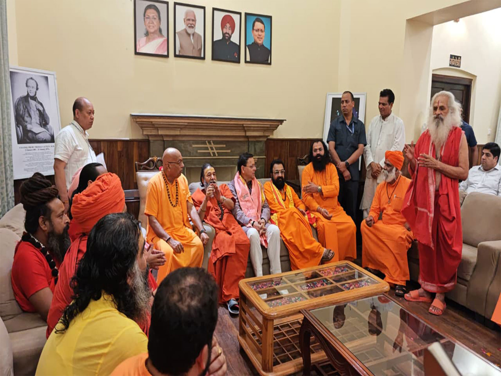 Akhara Parishad pays a courtesy visit to  Pushkar Singh Dhami (Photo/CMO) 