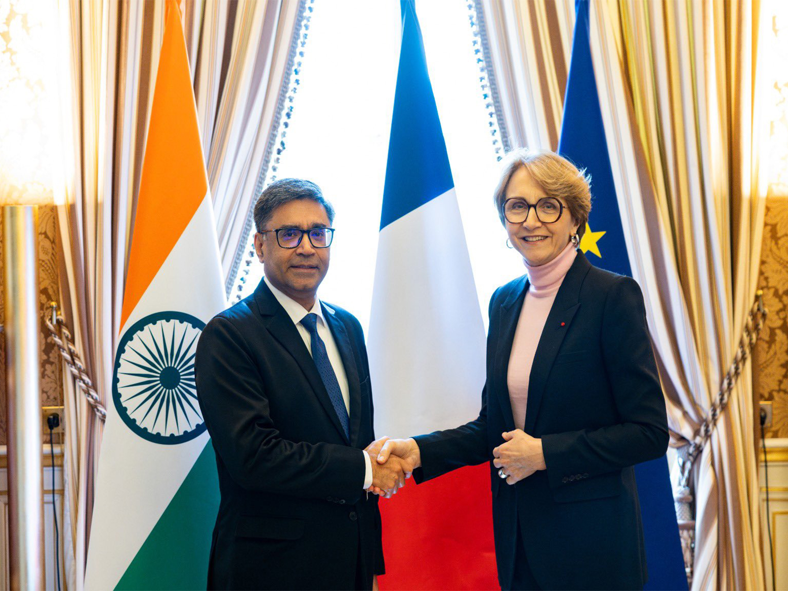 Foreign Secretary Vikram Misri and Secretary-General of the French Ministry for Europe and Foreign Affairs, Anne-Marie Descotes (File Photo/X@MEA)