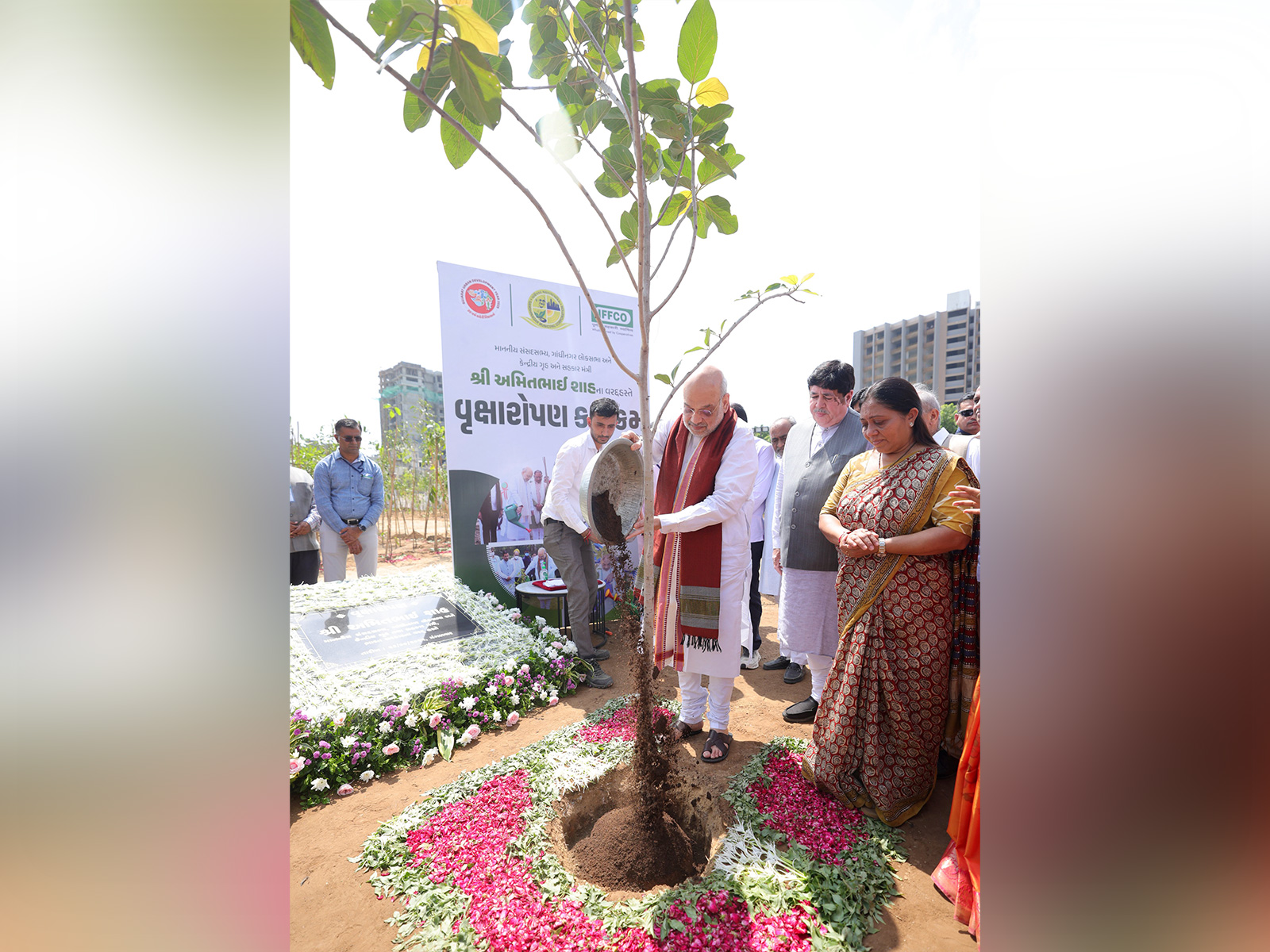 Amit Shah participates in tree plantation drive in Gandhinagar. (Photo/ANI) 