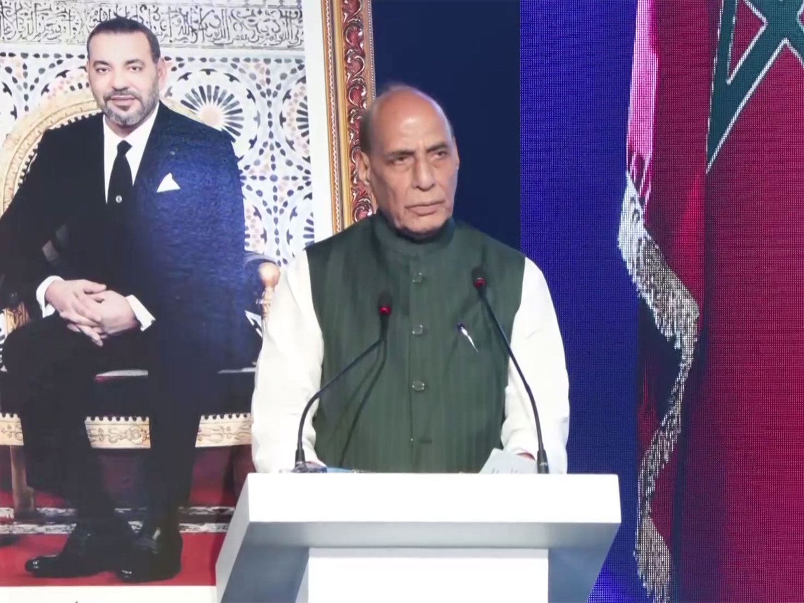 Defence Minister Rajnath Singh during his visit to Morocco (Photo/ANI)