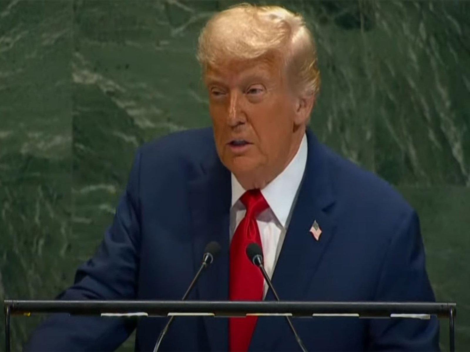 US President Donald Trump addresses the UN General Assembly, dismissing climate change as the "greatest con job" and pledging an AI-based biological weapons verification system during a 55-minute speech (Photo/YouTube @unitednations)