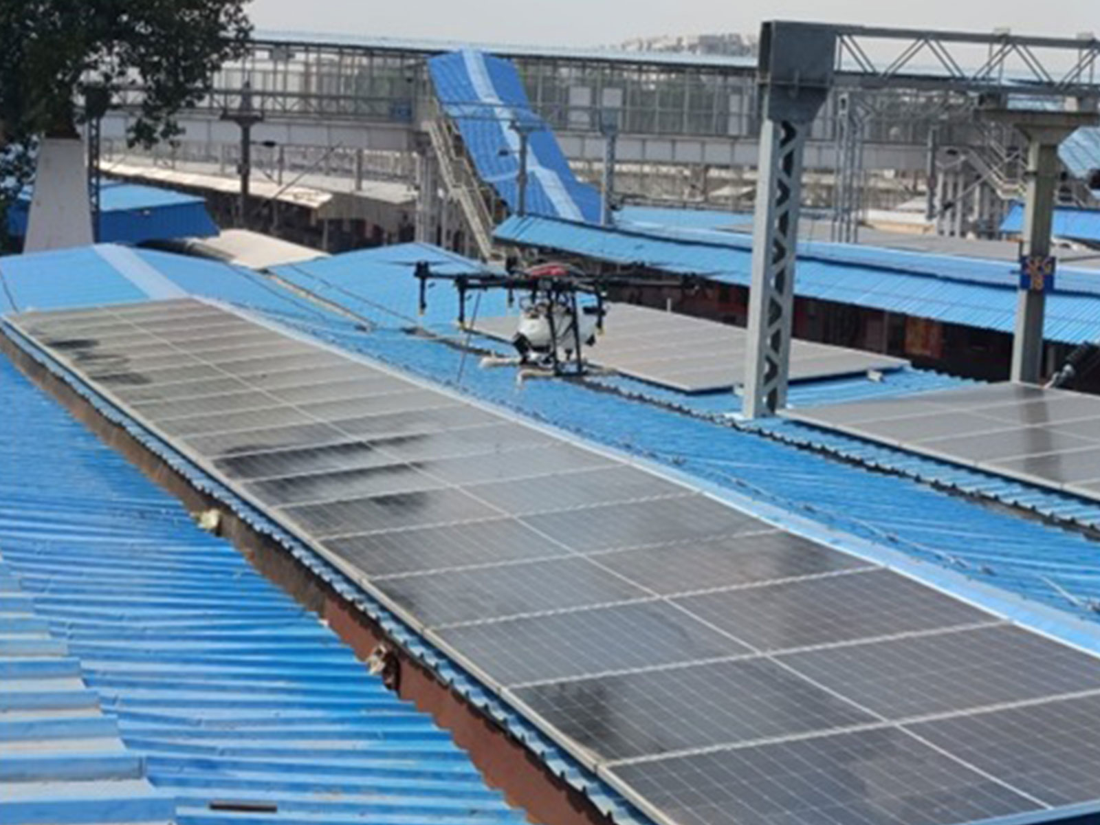 UP: North Central Railway demonstrates drone-based solar panel cleaning at Subedarganj station (Photo/North Central Railway)