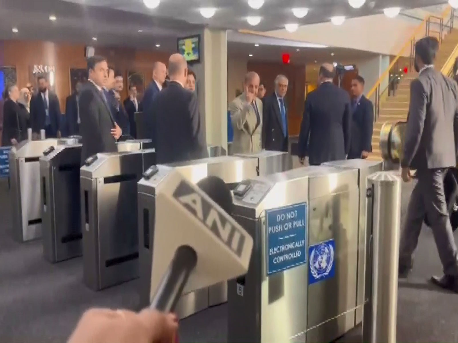 Pakistan Prime Minister Shehbaz Sharif at the United Nations, where he was confronted by ANI on cross-border terrorism ahead of his UNGA address (Photo/ANI)