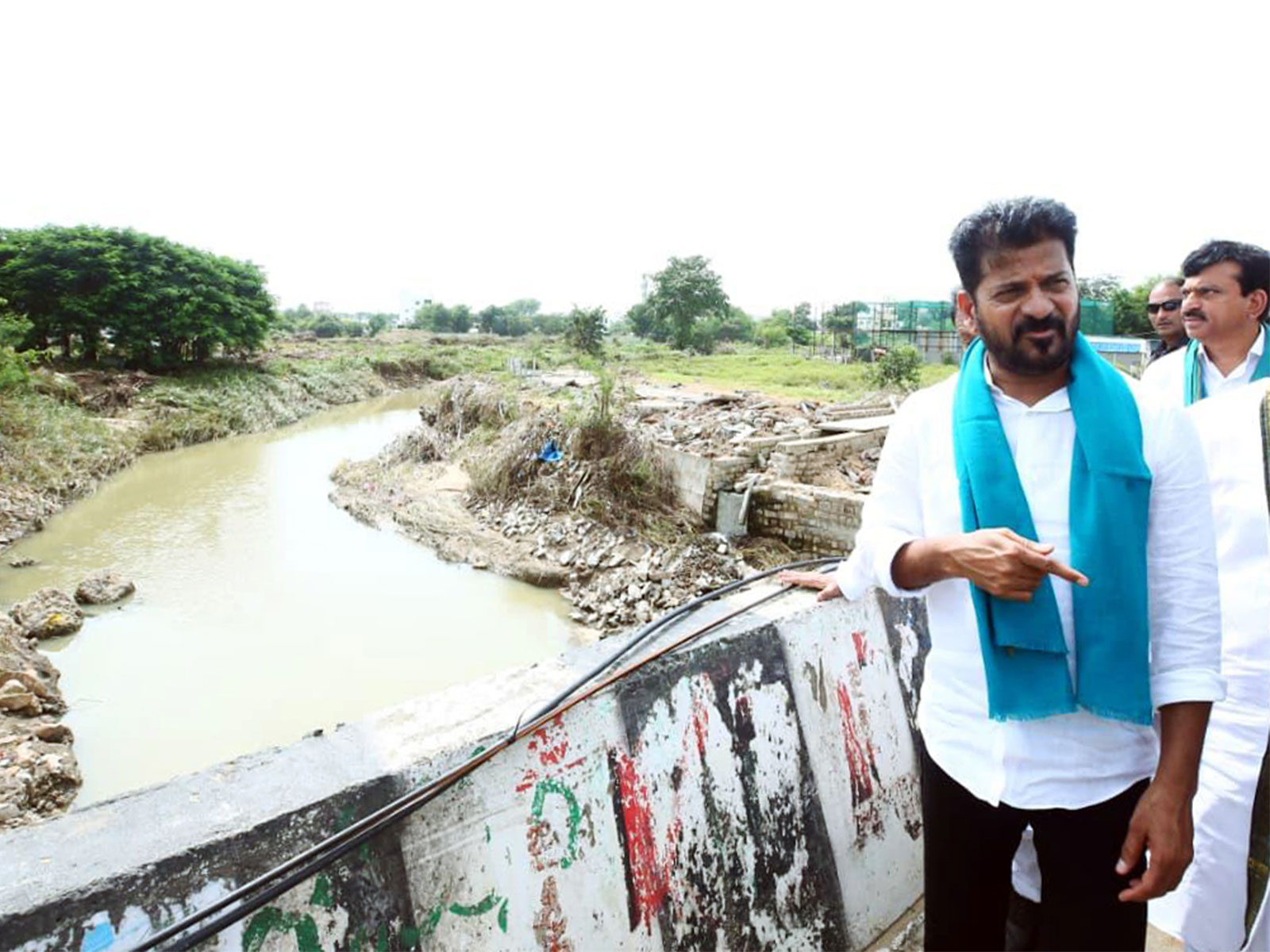 Revanth Reddy supervises flood affected areas. (Photo/ANI)