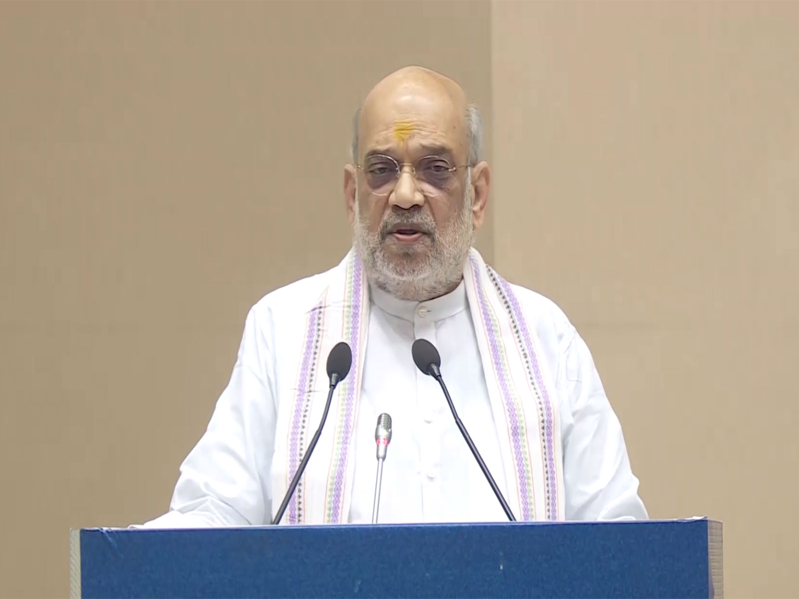 Union Home Minister Amit Shah addresses valedictory session of "NAXAL MUKT BHARAT: Ending Red Terror Under Modi's Leadership" in Delhi. (Photo/ANI)