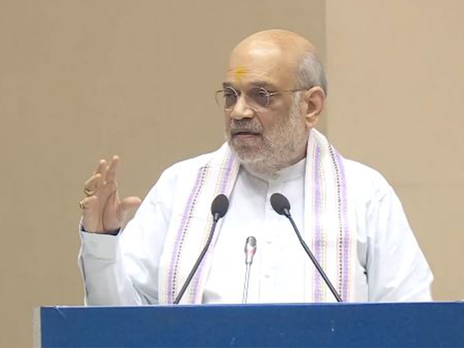 Union Home Minister Amit Shah addresses valedictory session of "NAXAL MUKT BHARAT: Ending Red Terror Under Modi's Leadership" in Delhi. (Photo/ANI) 