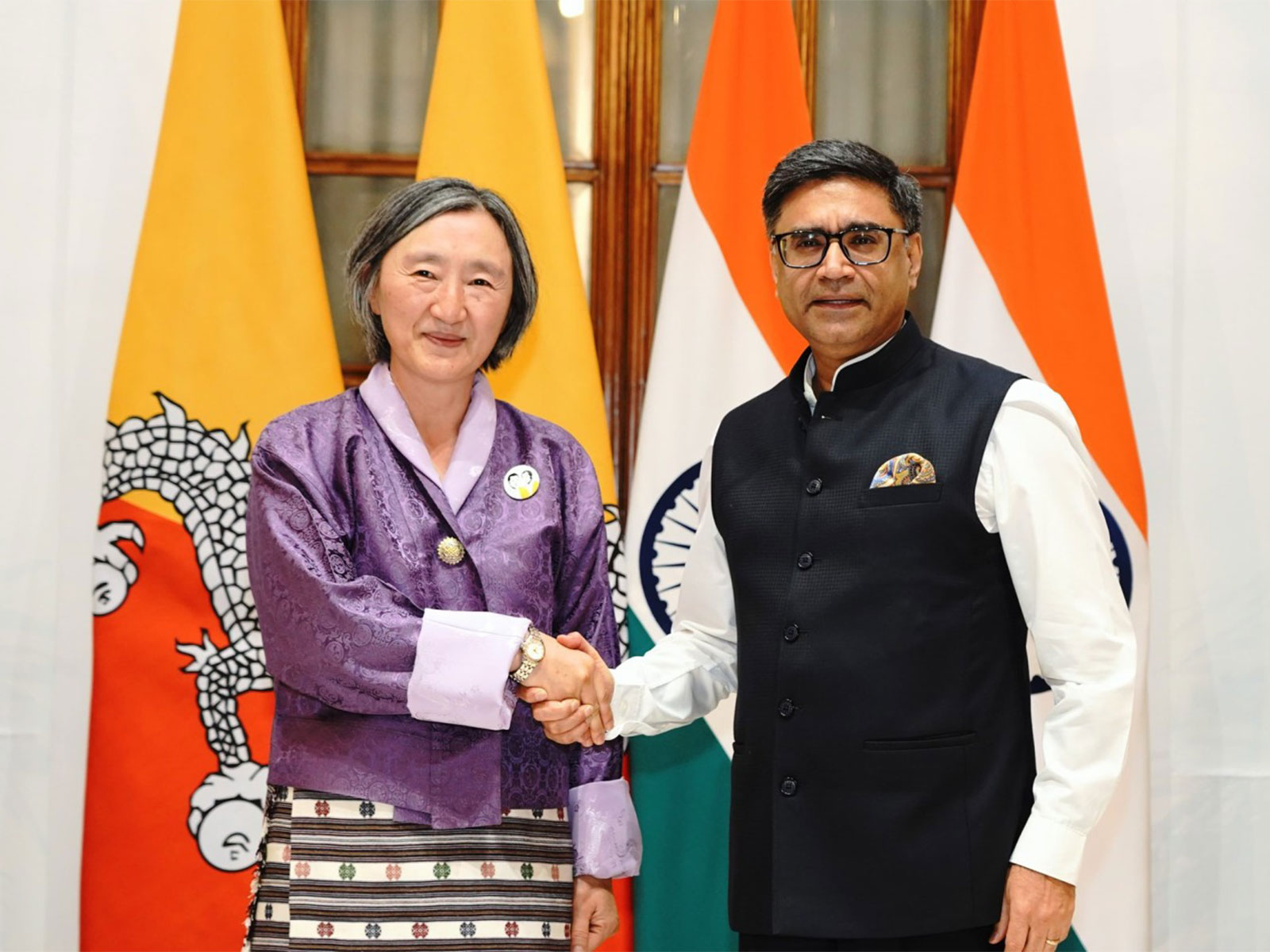 Foreign Secretary Vikram Misri with Bhutan Foreign Secretary Aum Pema Choden in New Delhi (Image: X/@MEAIndia)