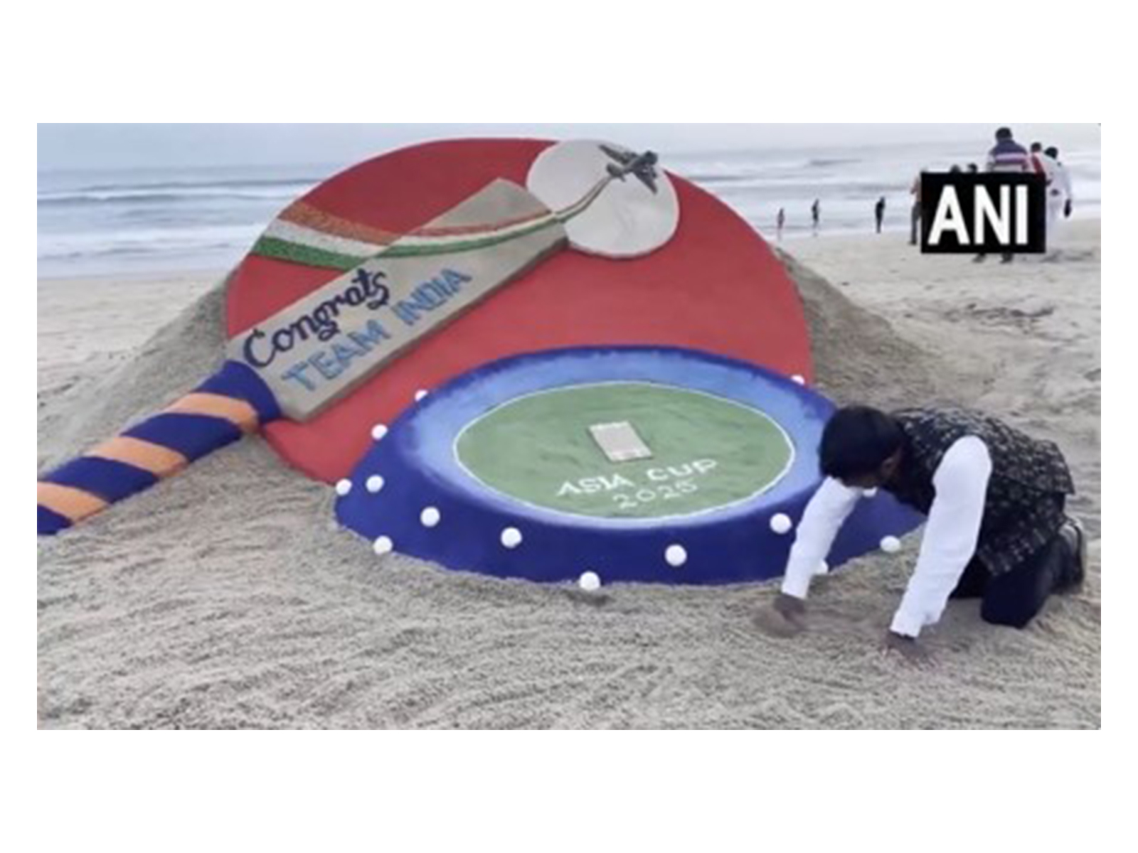 Sudarshan Pattnaik created a sand art to celebrate India's victory in the Asia Cup 2025 (Photo/ANI)