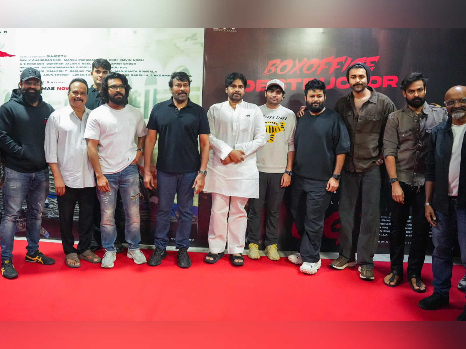 Ram Charan, Chiranjeevi, Pawan Kalyan and OG team (Photo/X@KChiruTweets)