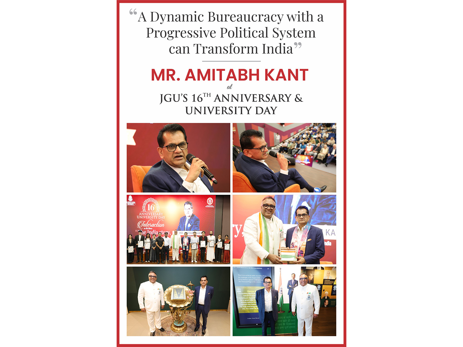 A Dynamic Bureaucracy with a Progressive Political System can Transform India: Amitabh Kant at JGU's 16th Anniversary