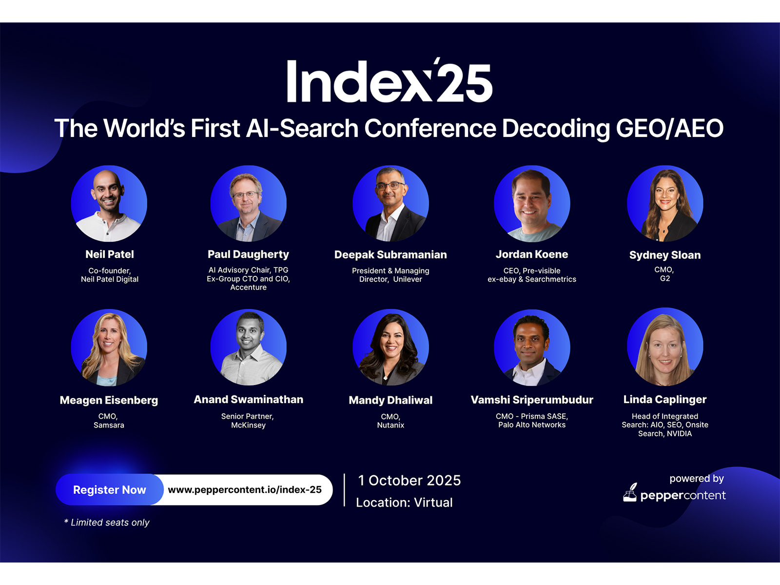 Global leaders from tech, marketing, and AI set to speak at Index'25, the world's first AI-Search conference decoding GEO/AEO, powered by Pepper Content