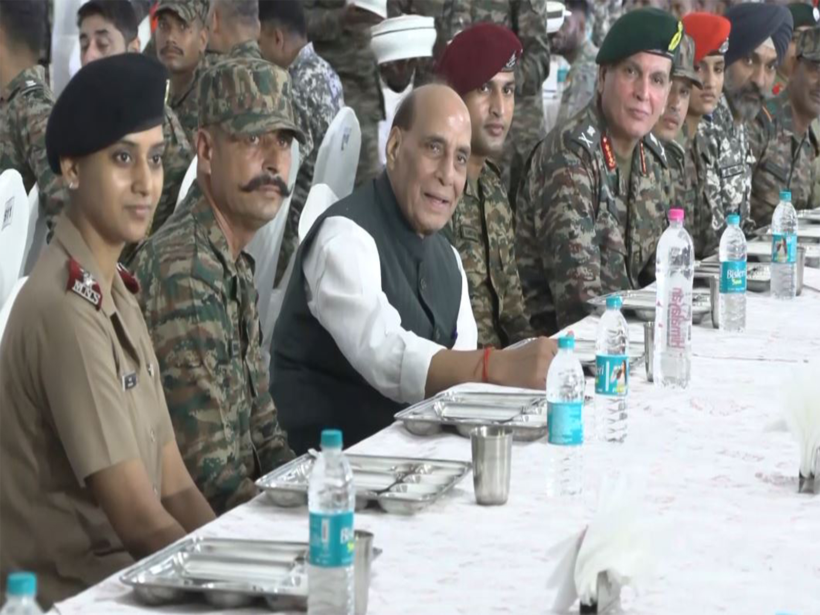 Rajnath Singh attends 'Barakhana' with soldiers in Bhuj (Photo/ANI) 