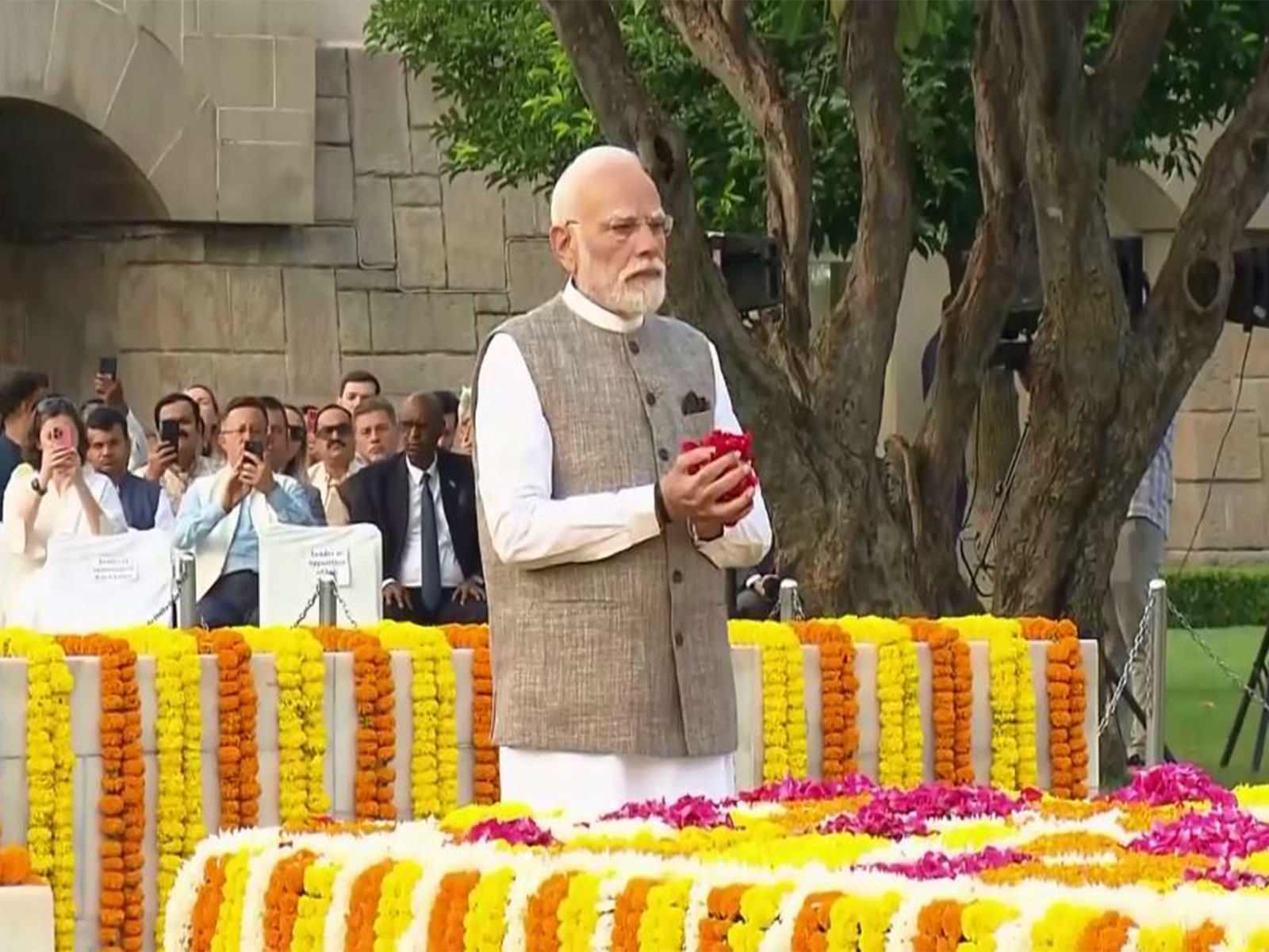 PM Narendra Modi at Raj Ghat (Photo/ANI)