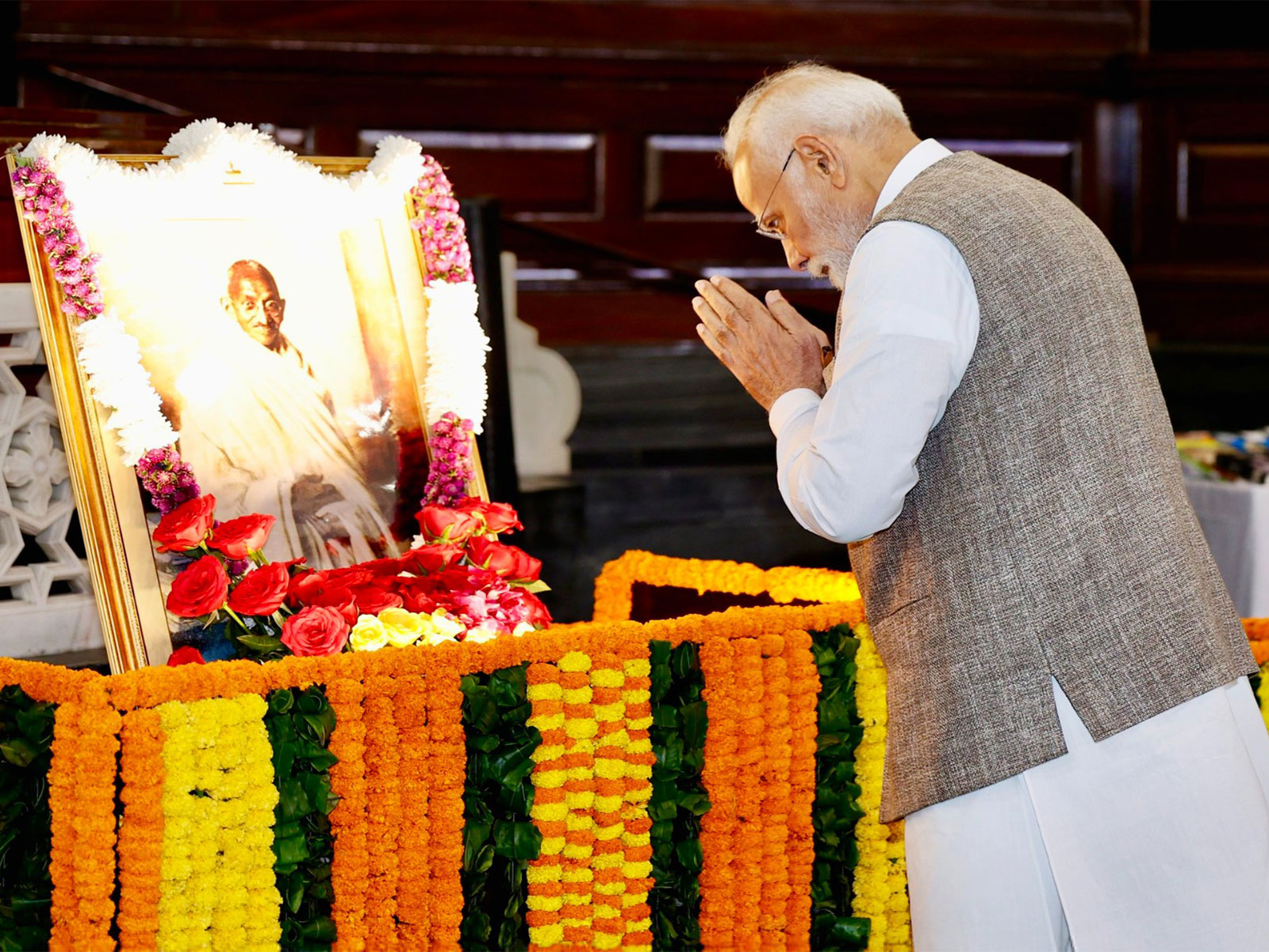 Prime Minister Narendra Modi attends a prayer meeting at Gandhi Smriti. (Photo/ANI)