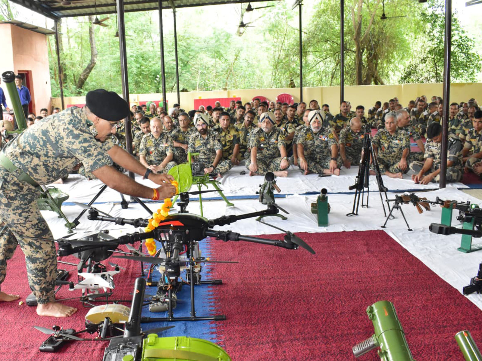 ADG and Director of BSF Academy in Gwalior, Shamsher Singh worshipping drones (Photo/ANI)