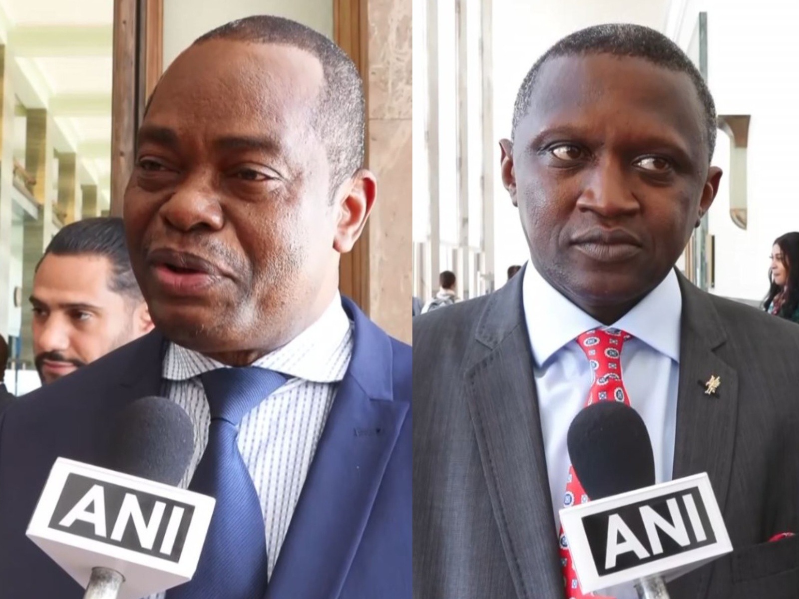 Paul Empole Losoko Efambe, Ambassador and Permanent Representative of the Democratic Republic of Congo (left), and Biro Diawara, Representative of RADDHO and Interfaith International, at UN Geneva event on Gandhi's birth anniversary (Photo/ANI)