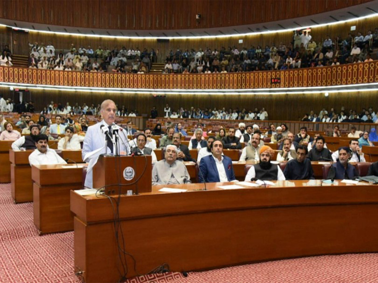 Pakistan's Prime Minister-elect Shehbaz Sharif addresses after winning a parliamentary vote to elect a new prime minister at the National Assembly in Islamabad on April 11, 2022 (File Photo/Reuters)