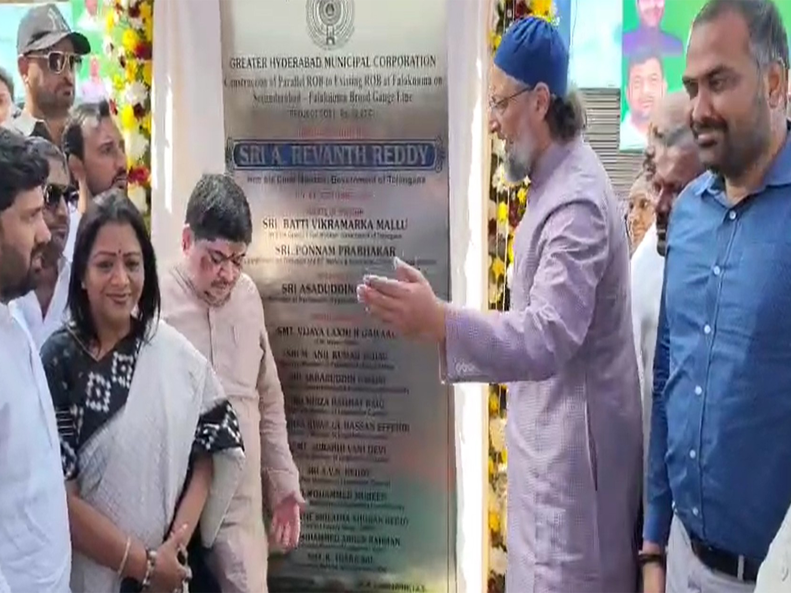Telangana Transport Minister Ponnam Prabhakar with Hyderabad MP Asaduddin Owaisi during the inauguration. (Photo/ANI)