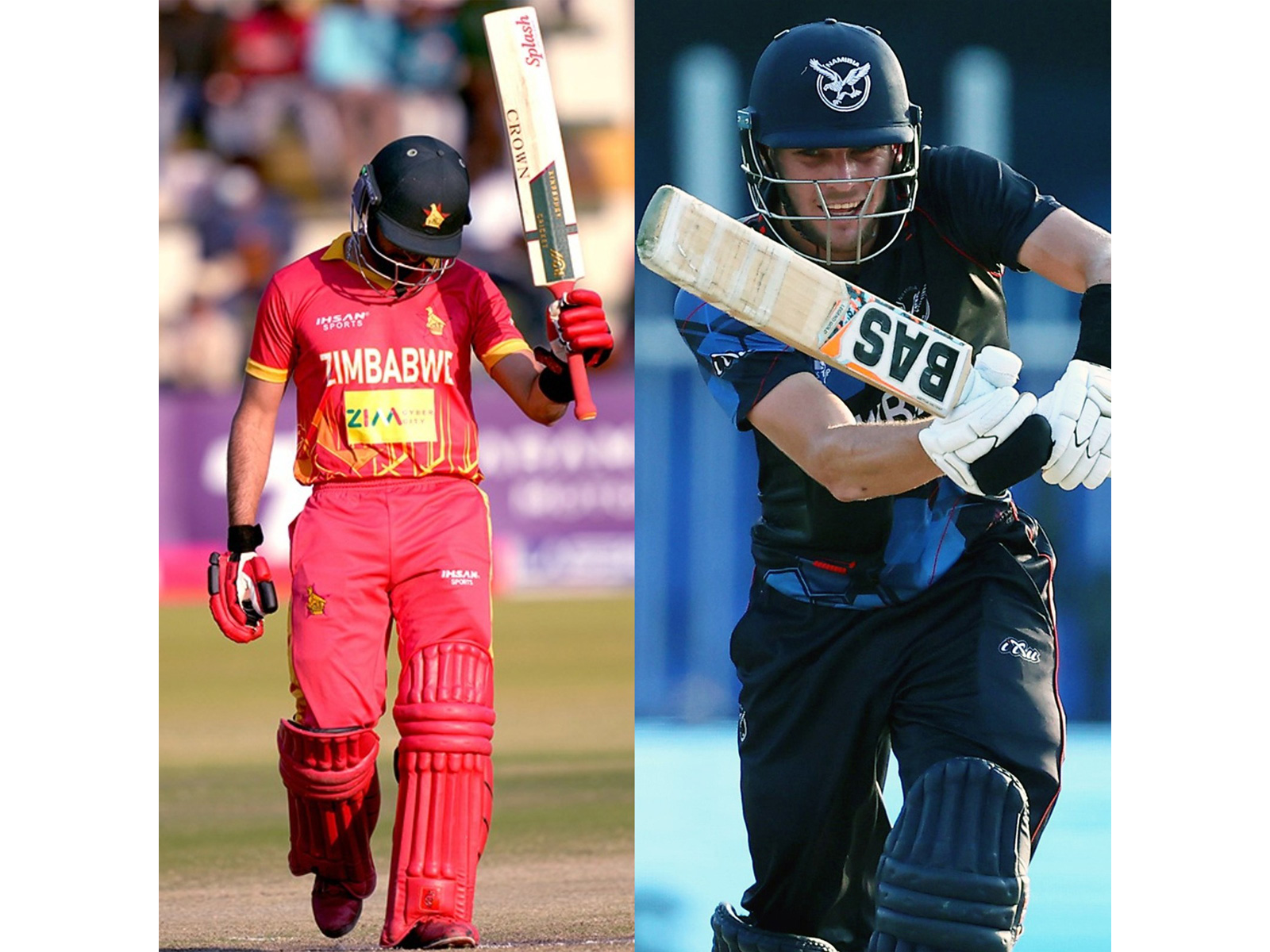 Zimbabwe captain Sikandar Raza (L) and Namibia skipper Gerhard Erasmus (R). (Photo: ANI)