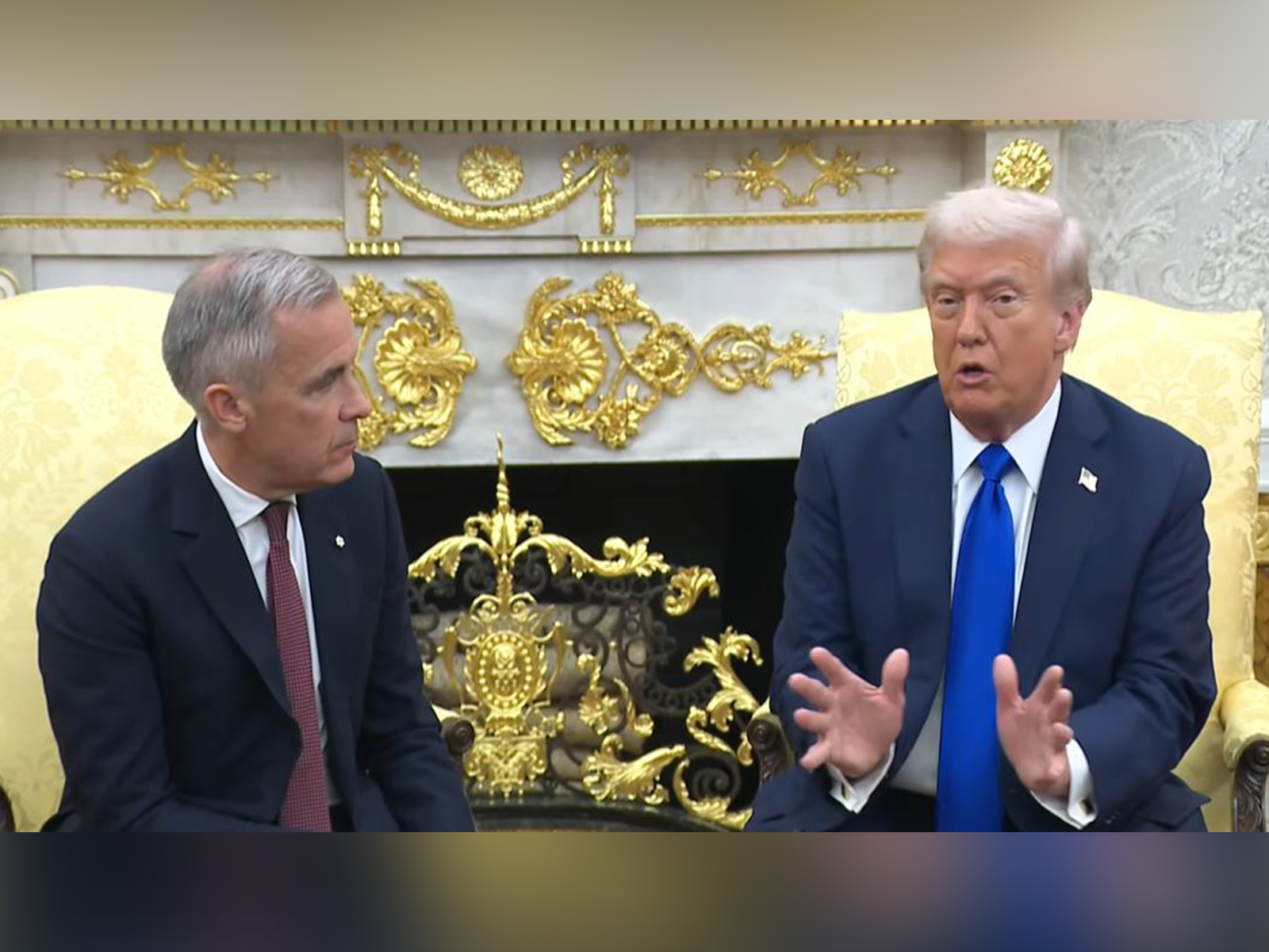 US President Donald Trump and Canadian Prime Minister Mark Carney speak to the press in the Oval Office ahead of their bilateral meeting in Washington, DC (Photo/White House YouTube)