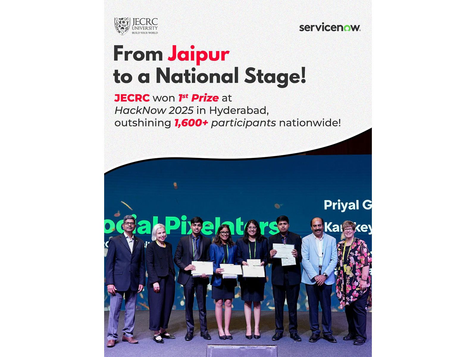 JECRC University's Social Pixelators Team Triumphs national at ServiceNow HackNow 2025