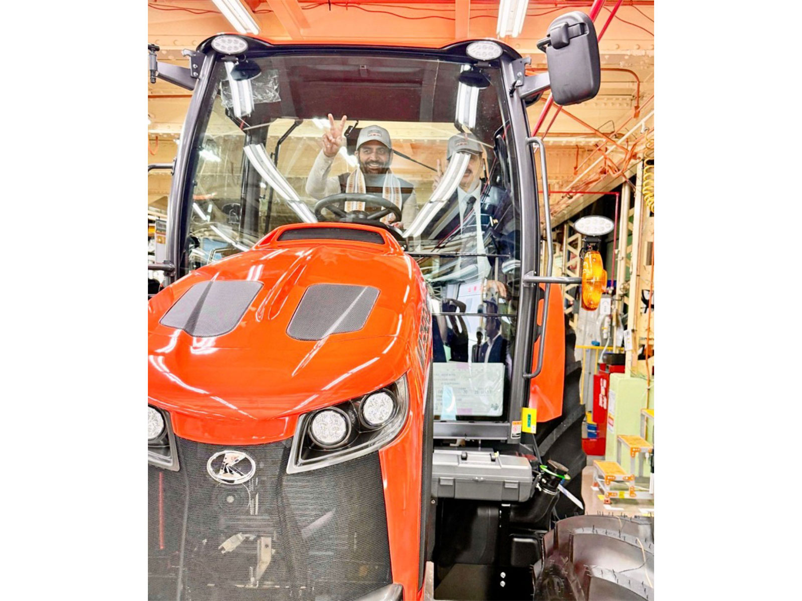 Haryana Chief Minister Nayab Singh Saini sits inside a Kubota tractor during his visit to the company's manufacturing plant in Osaka, Japan. (Image: X/@NayabSainiBJP)