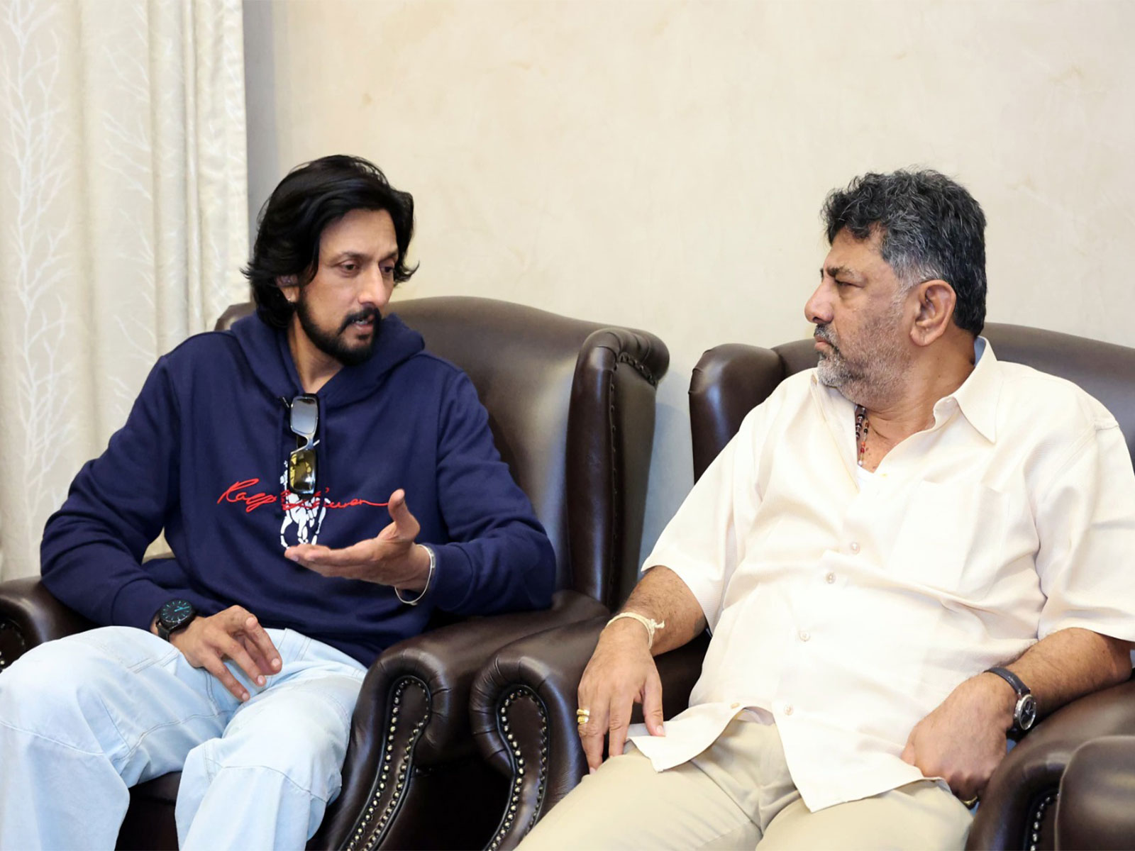 Kannada actor Kichcha Sudeepa,  Karnataka Deputy Chief Minister DK Shivakumar (Image source/ANI)