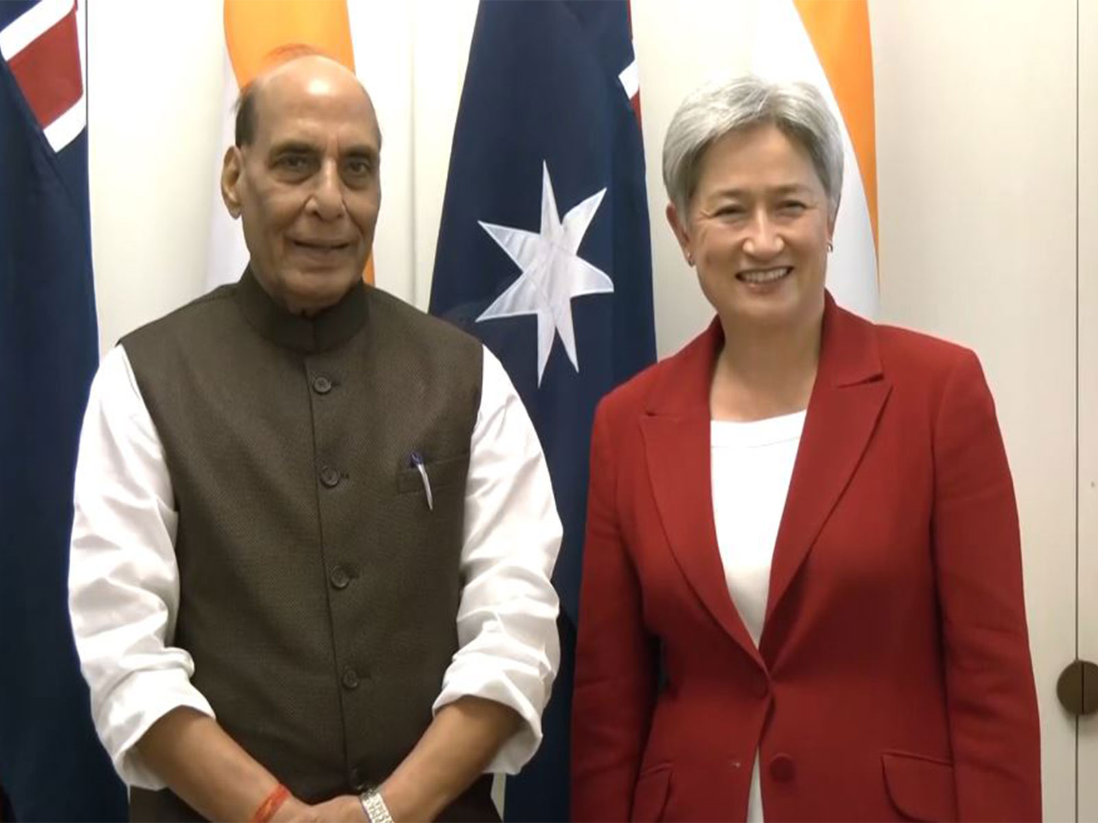 Defence Minister Rajnath Singh with Australia's Foreign Minister Penny Wong (Photo/ANI)