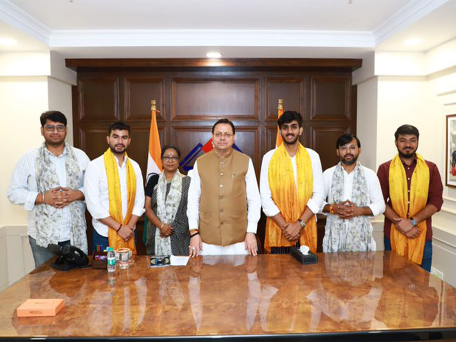 Uttarakhand CM Dhami meets DUSU President and JNUSU Joint Secretary (Photo/ X @pushkardhami) 