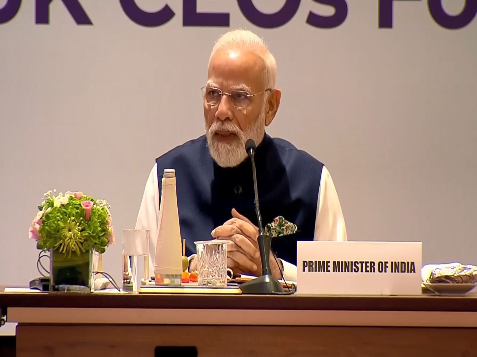 Prime Minister Narendra Modi addresses the India-UK CEO Forum in Mumbai, expressing confidence that bilateral trade worth $56 billion will double before 2030. (Photo/ANI)