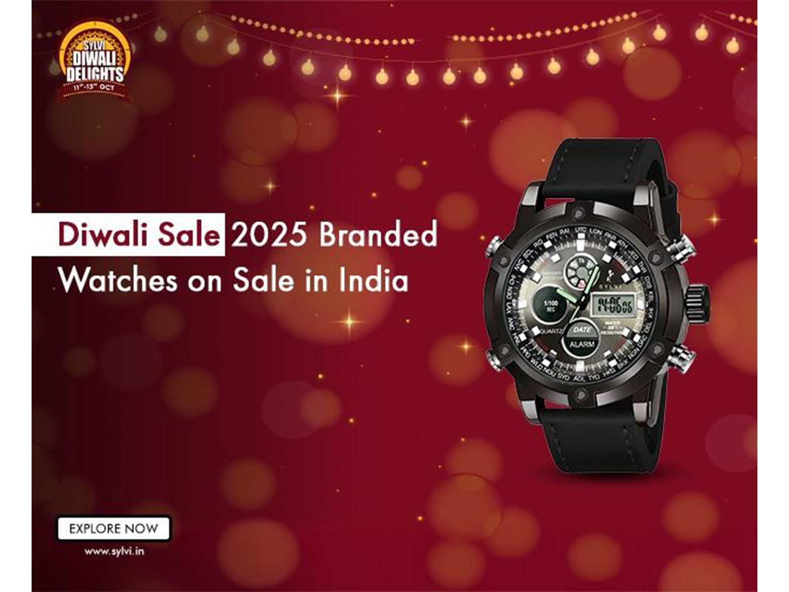 This Diwali 2025, gift timeless luxury. Explore Sylvi's branded watches on sale--Iconic, Urbane, Timegrapher, Rig One O One, Velvetine, Bella, Timeora, Riva & Dazell
