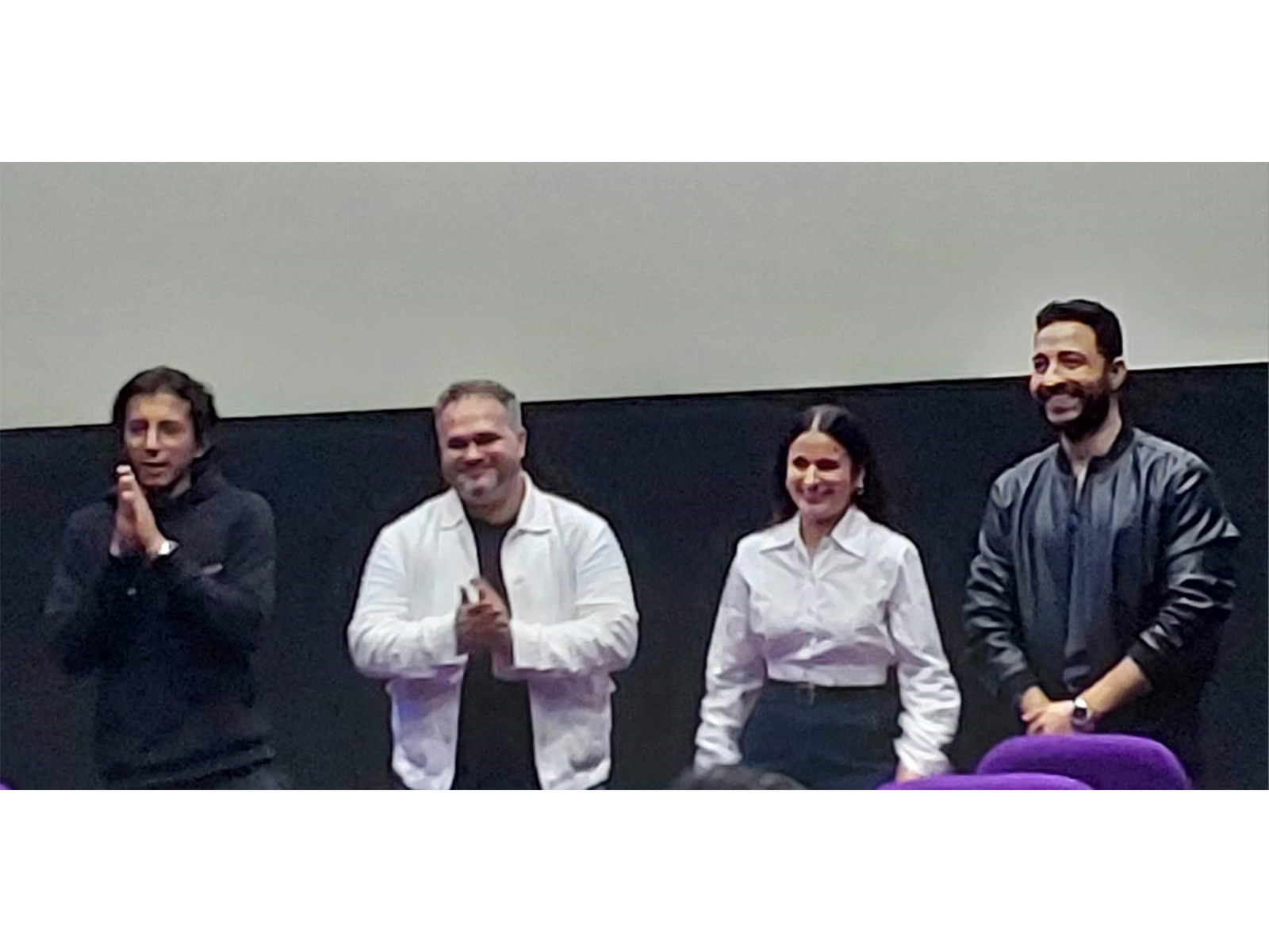 (Left to Right) - Film Director Anshuman Jha, Vistas Media Group CEO Abhayanand Singh, and the actors Rasika Duggal and Paresh Pahuja