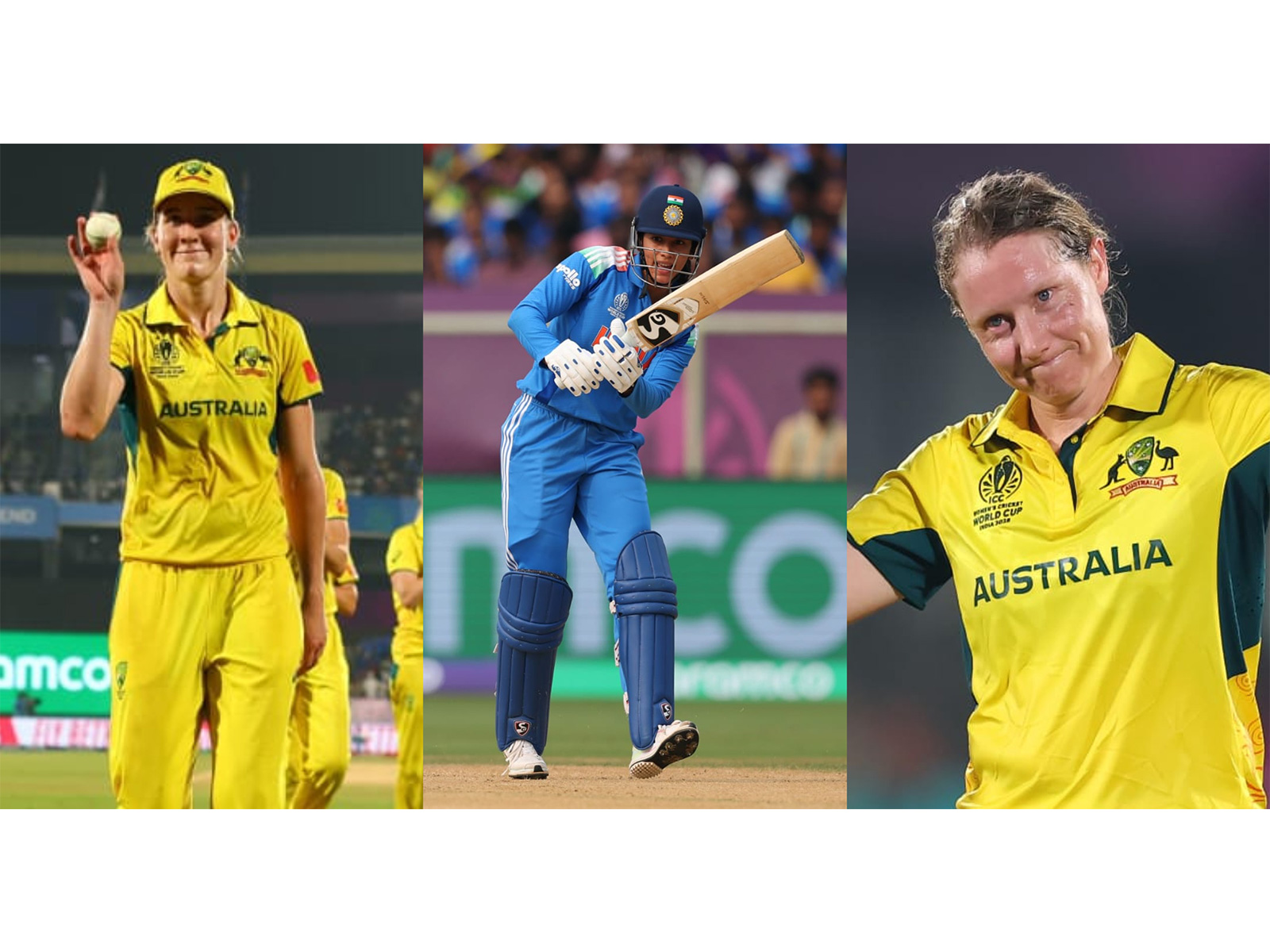 Annabel Sutherland, Smriti Mandhana and Alyssa Healy. (Photo: @ICC X/@BCCIWomen X/@ICC X)