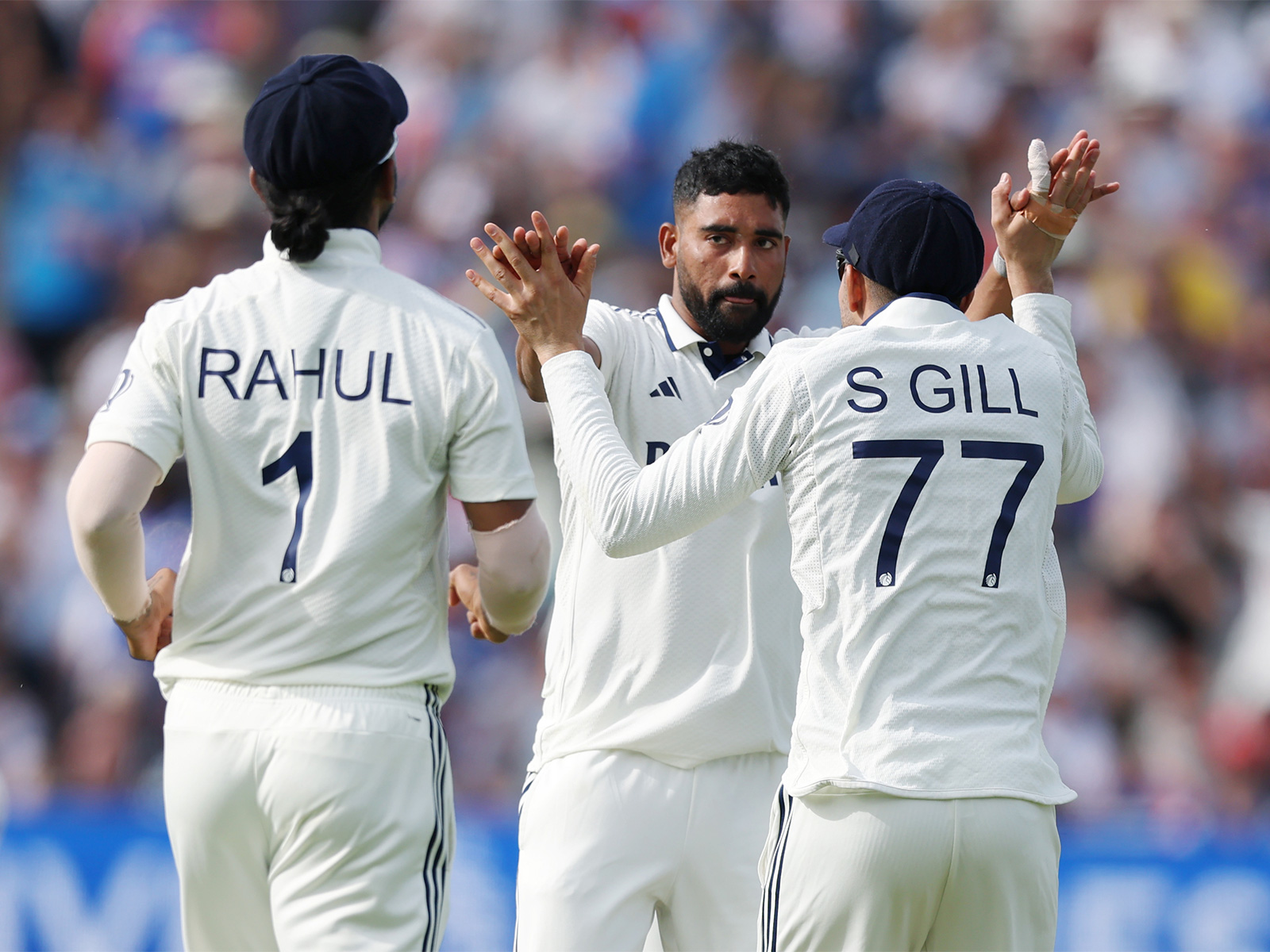 Test skipper Gill celebrating with Rahul and Siraj (Photo/ANI)