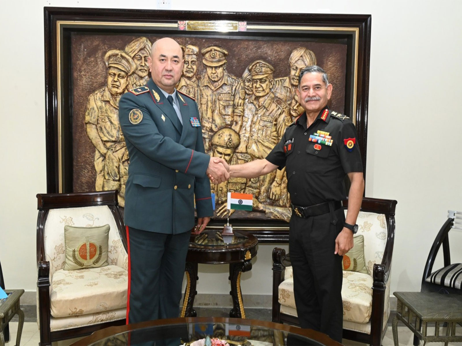 Army Chief General Upendra Dwivedi meets Kazakhstan's Major General Mereke Kuchekbayev at UNTCC 2025 in New Delhi. (Image: X/@adgpi)