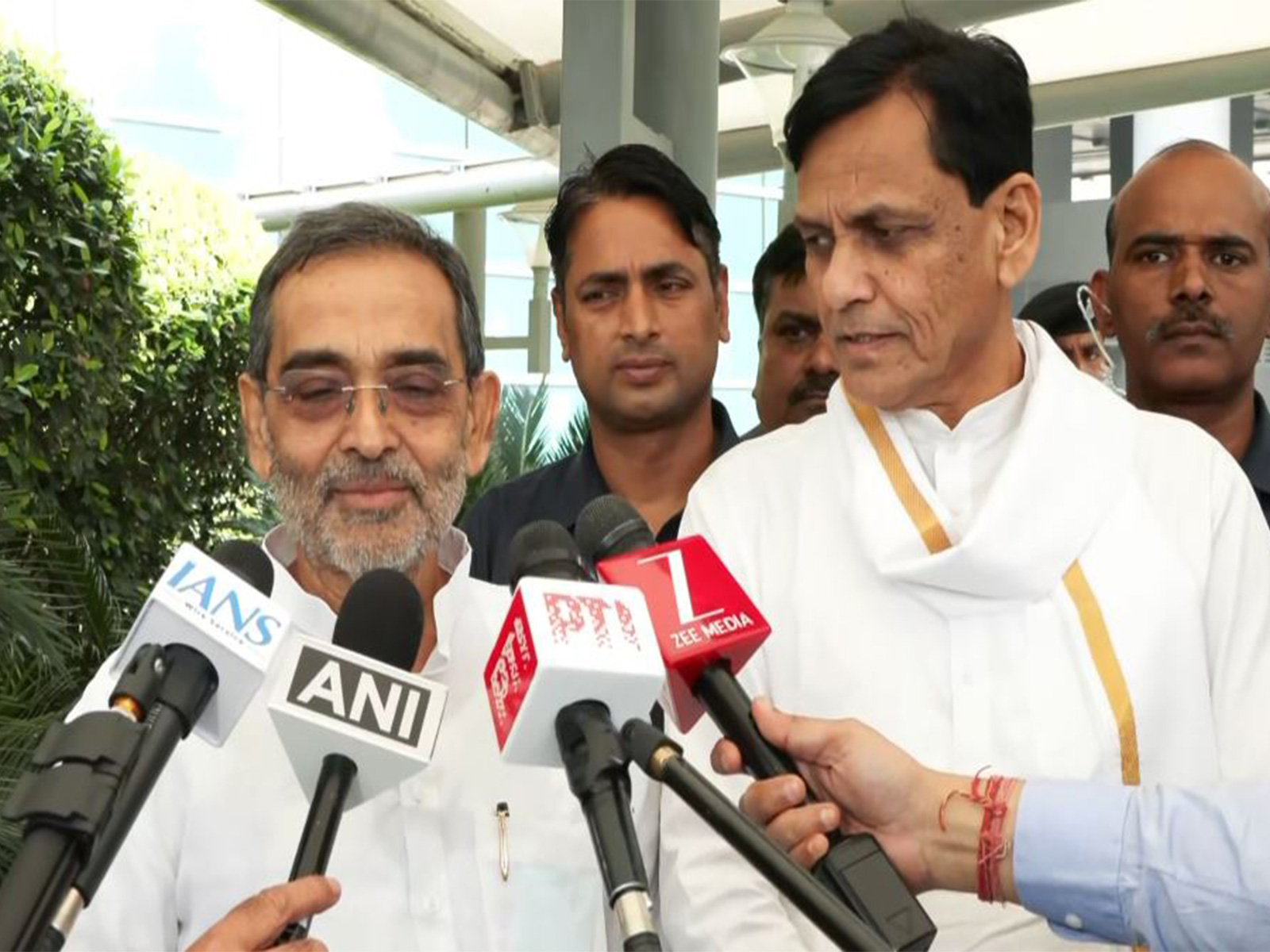 Rashtriya Lok Morcha chief Upendra Kushwaha and Union Minister Nityanand Rai (Photo/ANI)