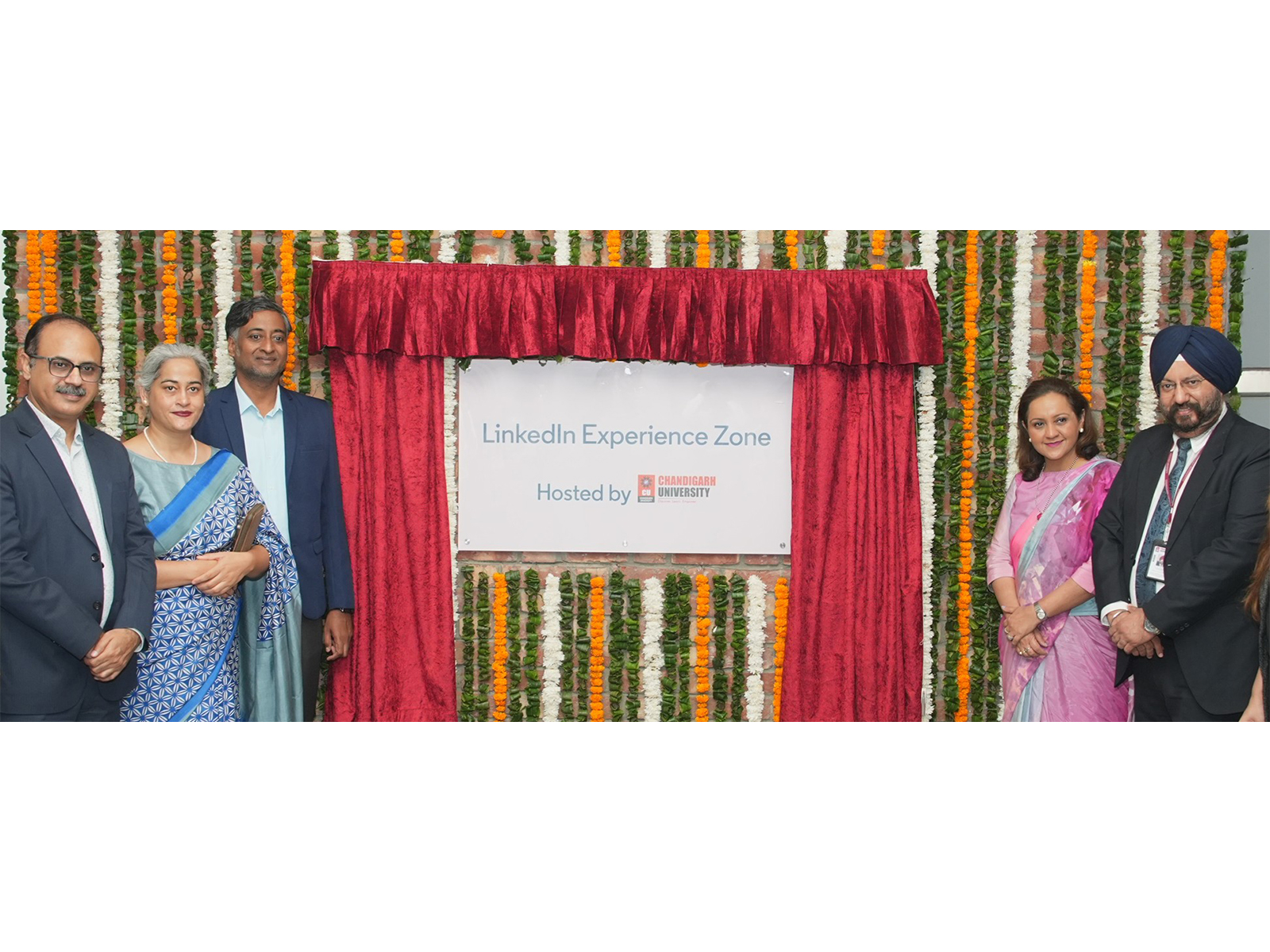 Ruchee Anand, Country Head & Sr. Director, LinkedIn India along with Chandigarh University Officials Inaugurating 'LinkedIn Experience Zone at Chandigarh University