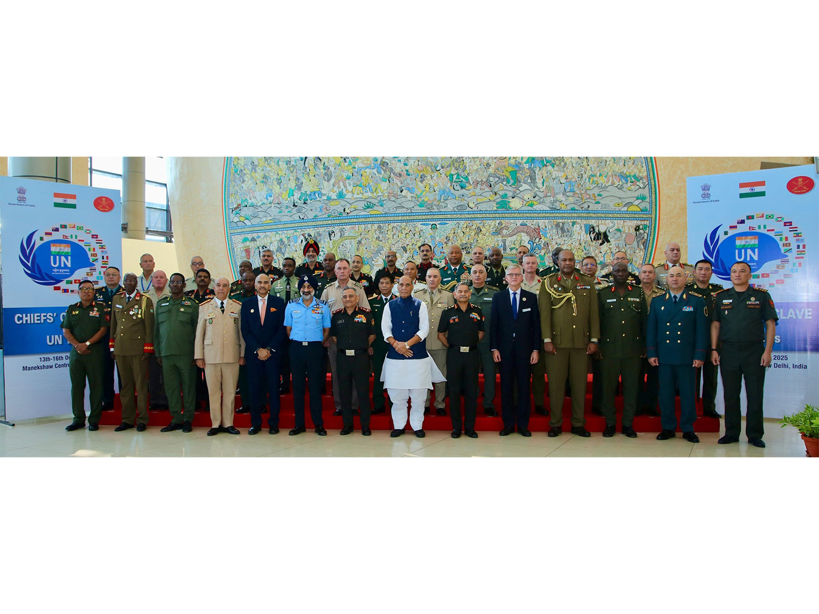 Defence Minister Rajnath Singh with UNTCC Chiefs during the Conclave in New Delhi. (Photo: X/@SpokespersonMoD)