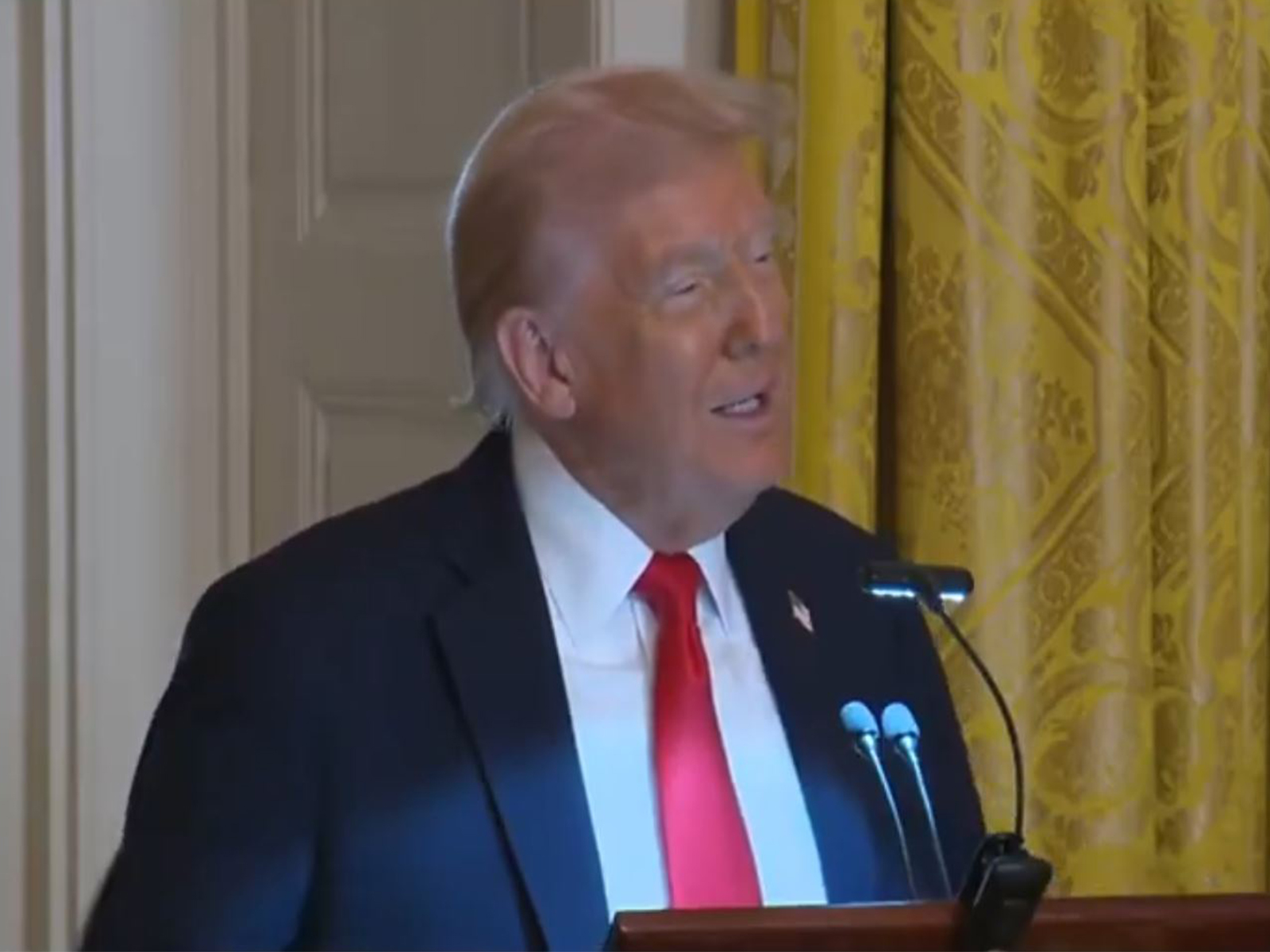 US President Donald Trump speaks at a Ballroom Dinner event (Image Source: The White House/YouTube)