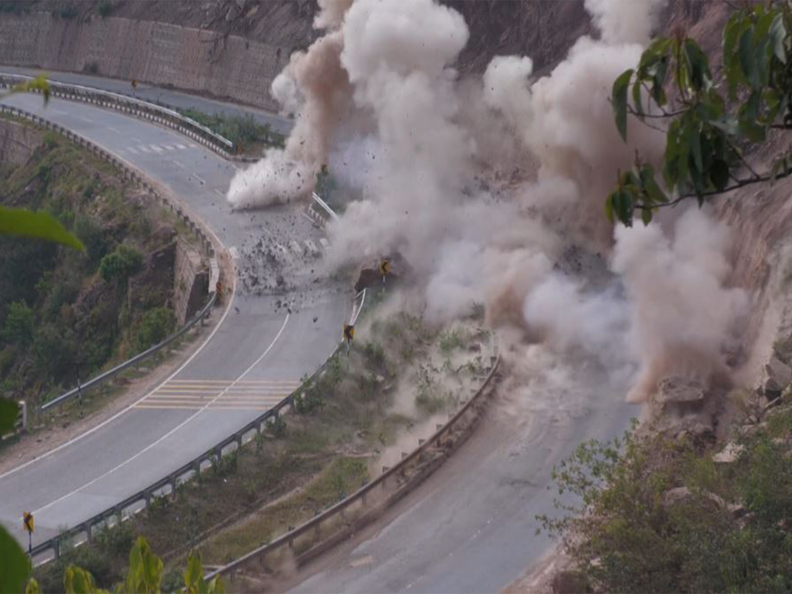 Three boulders blasted on Jammu-Srinagar National Highway (Photo/ANI)