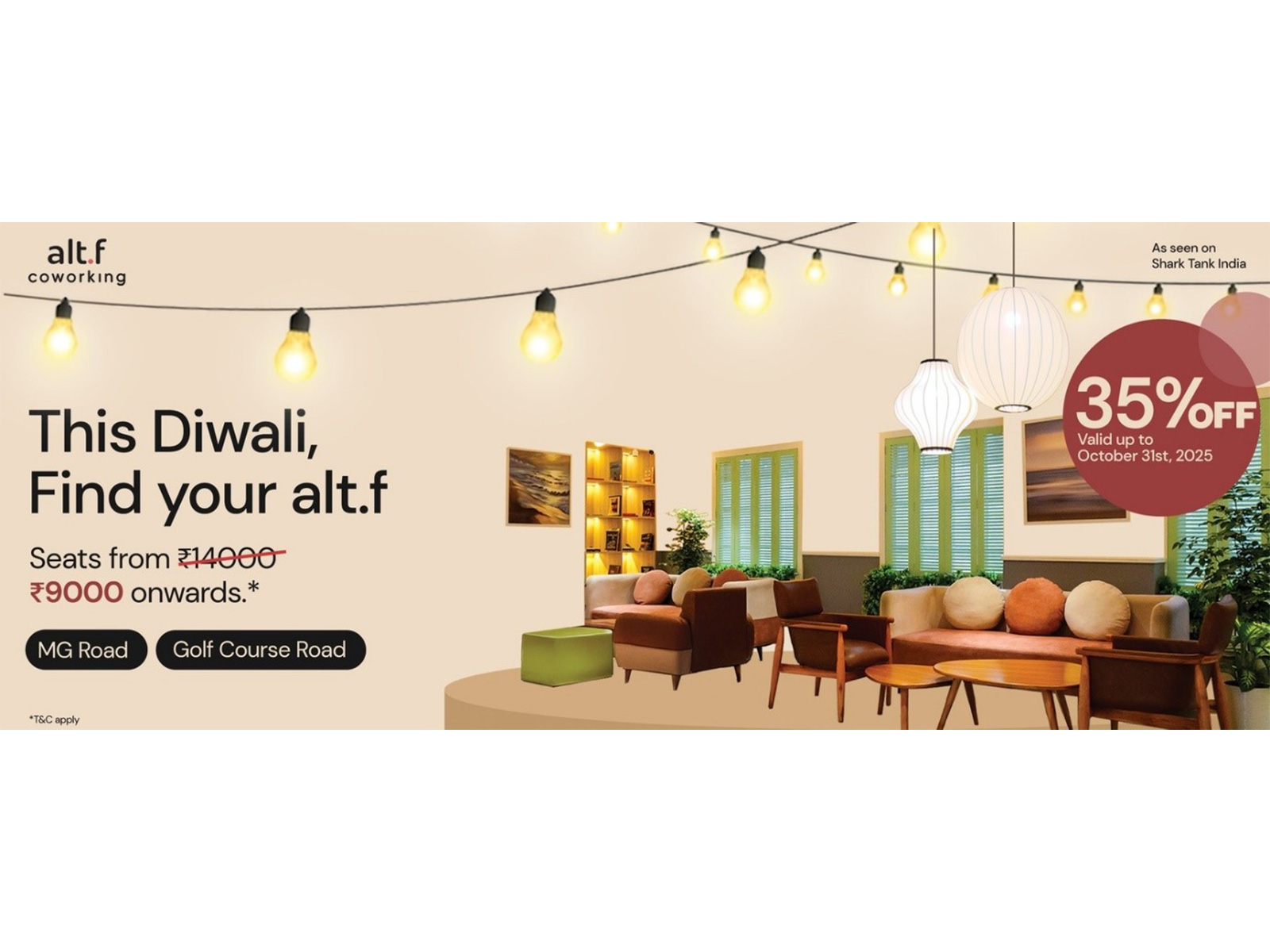 alt.f coworking launches Diwali offer on coworking spaces in Gurgaon from ₹9,000