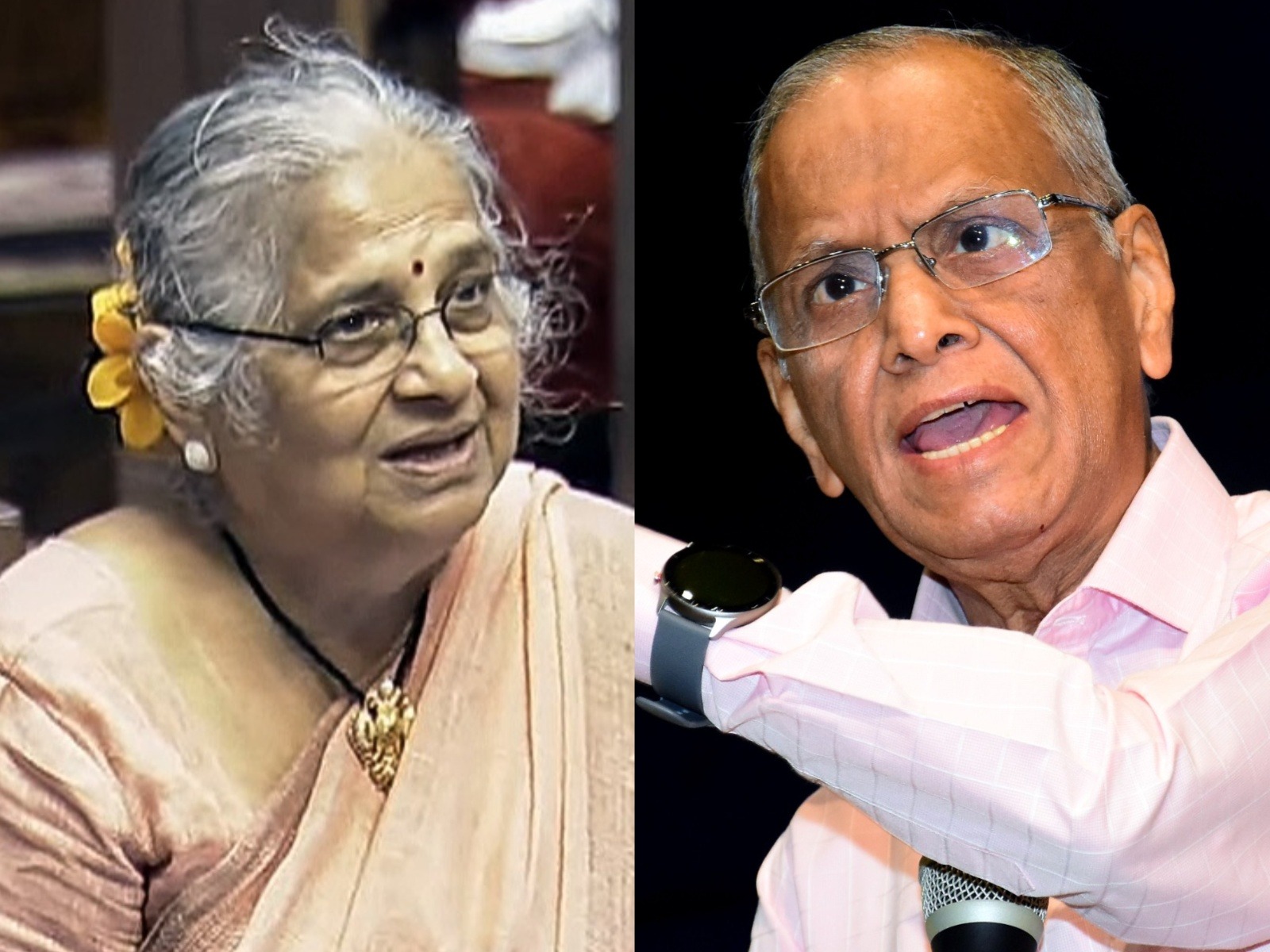 Rajya Sabha MP Sudha Murty and her husband and Infosys founder Narayana Murthy (Photo/ANI)