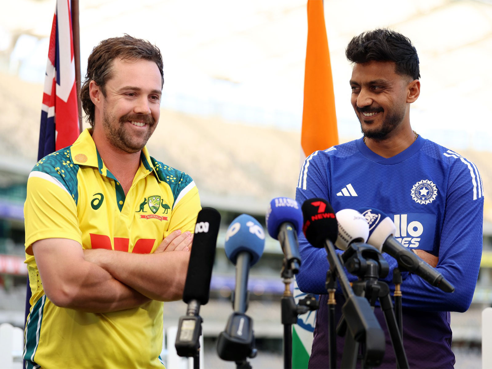 Australian opener Travis Head (L) and Indian all-rounder Axar Patel (R). (Photo: Cricket Australia)